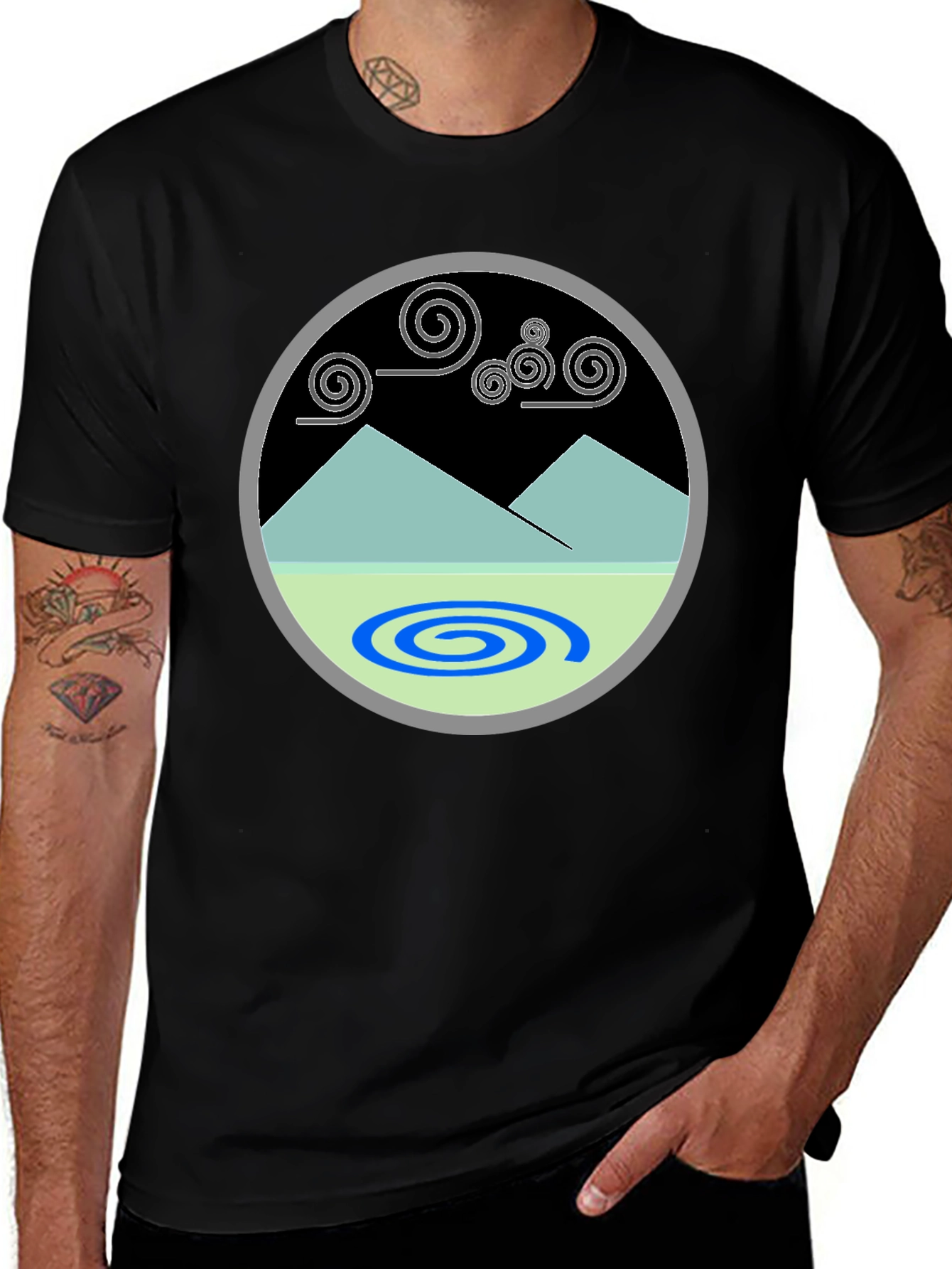 Mountains & Swirls Graphic Tee - Modern Design