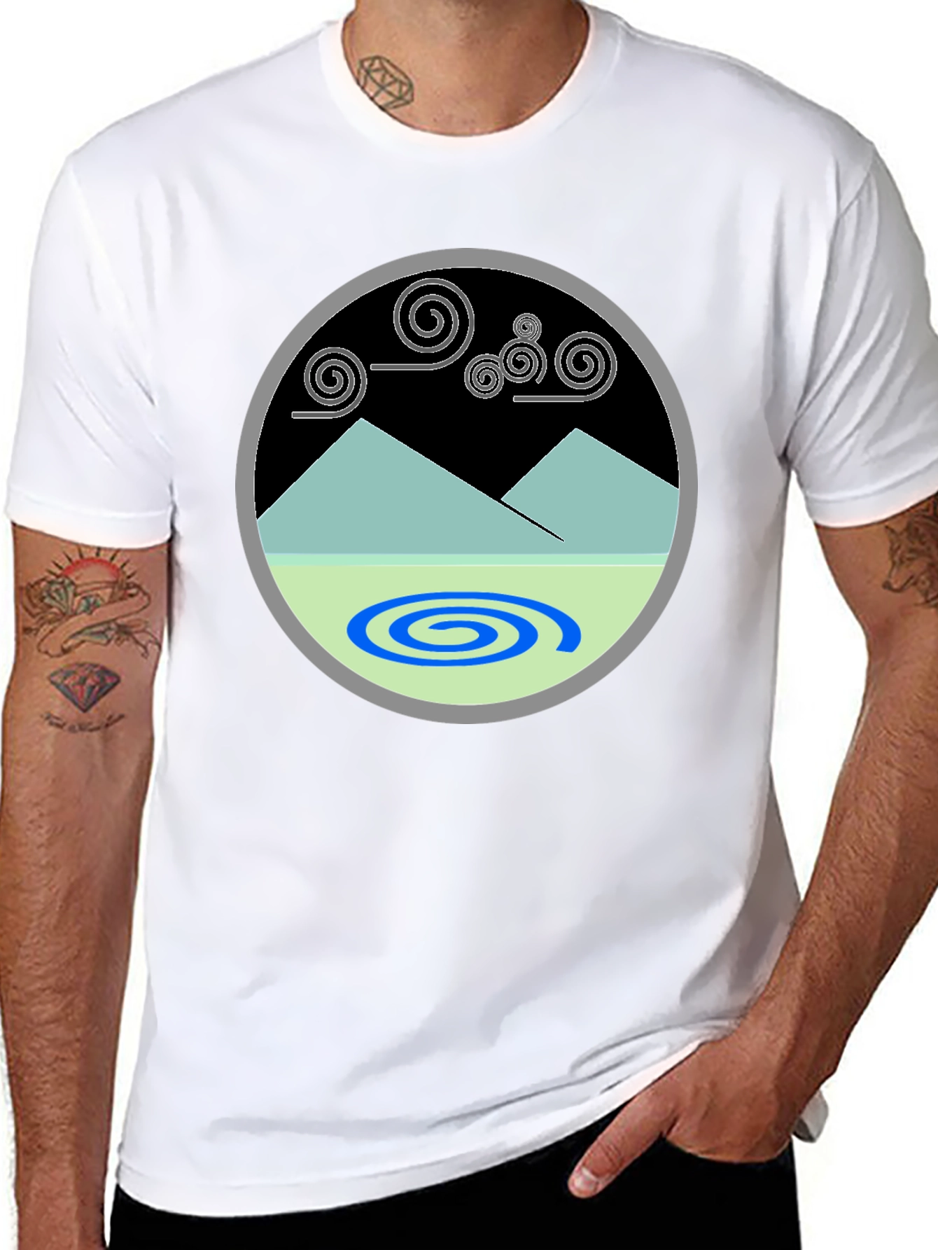 Mountains & Swirls Graphic Tee - Modern Design