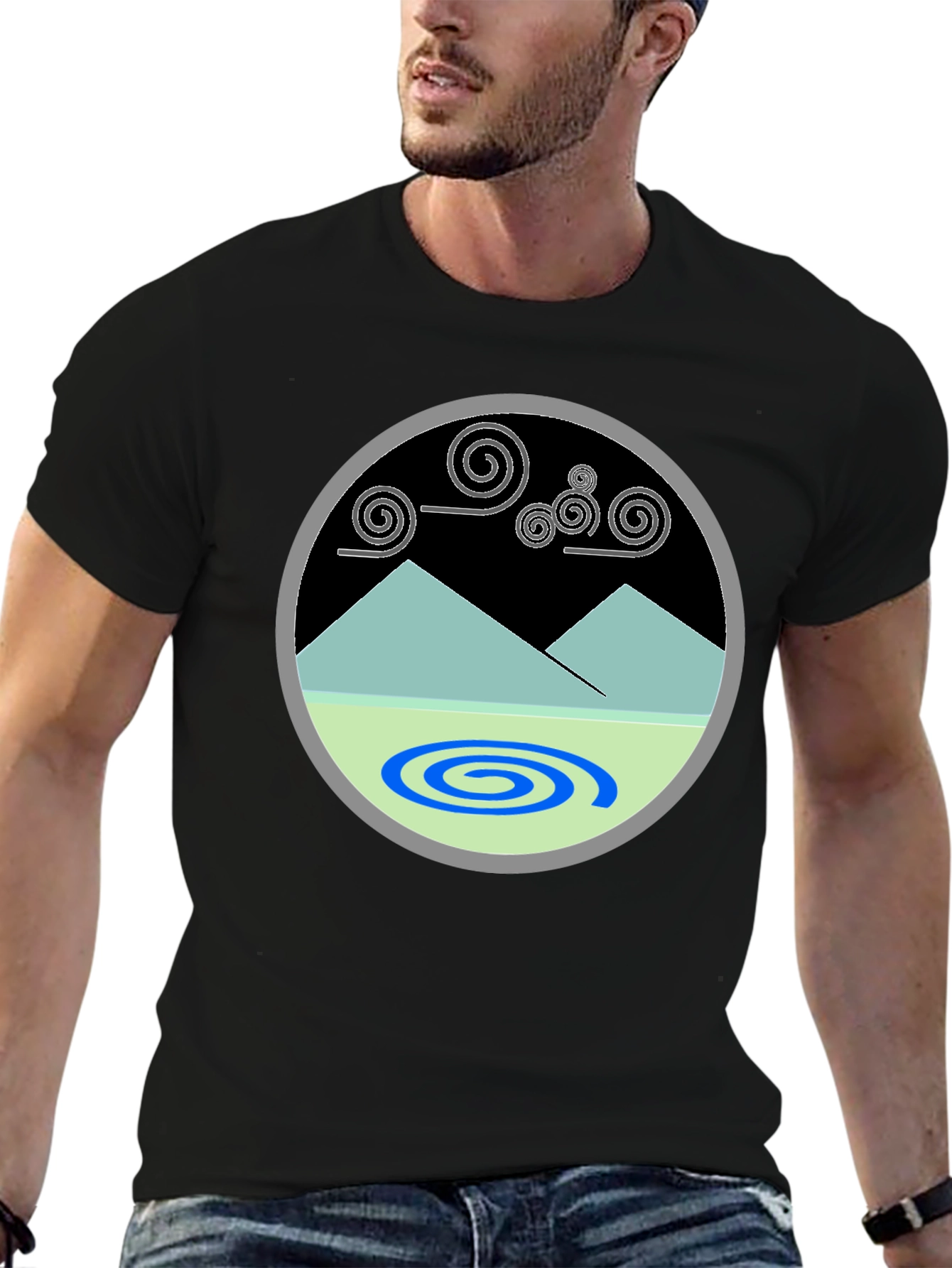 Mountains & Swirls Graphic Tee - Modern Design