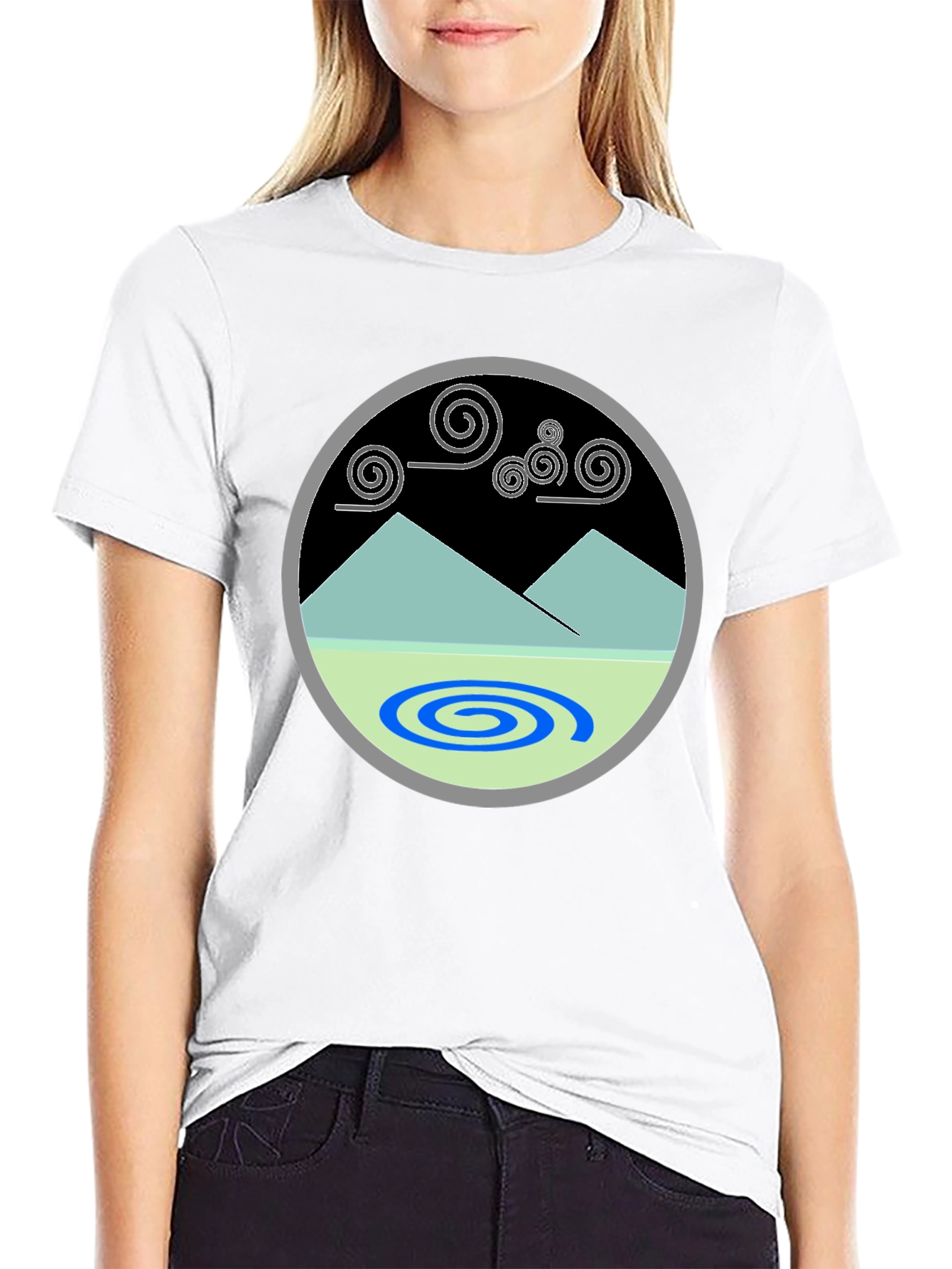 Mountains & Swirls Graphic Tee - Modern Design
