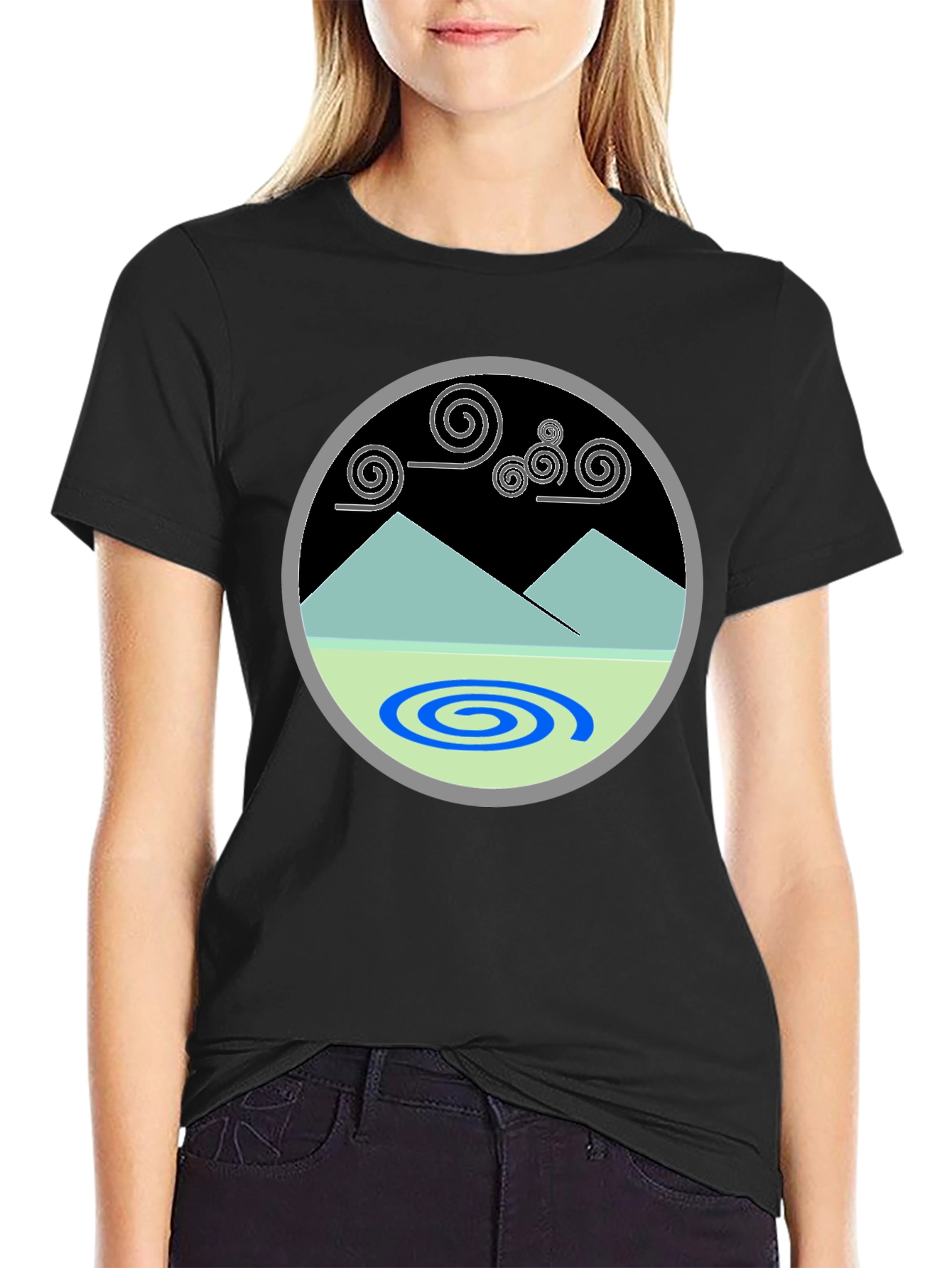Mountains & Swirls Graphic Tee - Modern Design