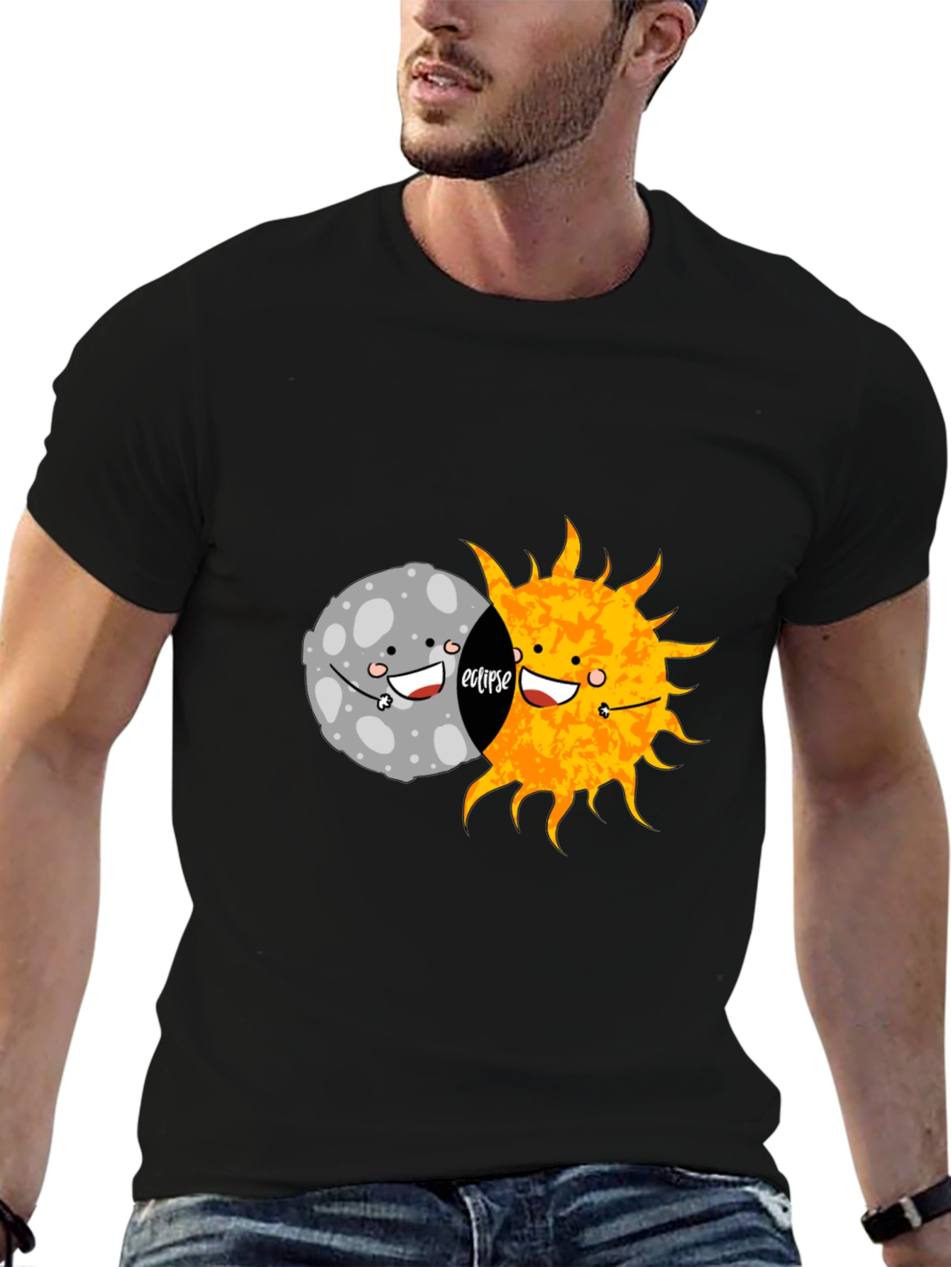 Eclipse Graphic Tee - Cute Moon and Sun Design