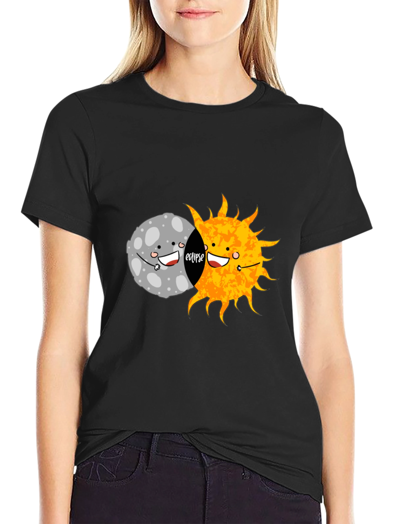 Eclipse Graphic Tee - Cute Moon and Sun Design