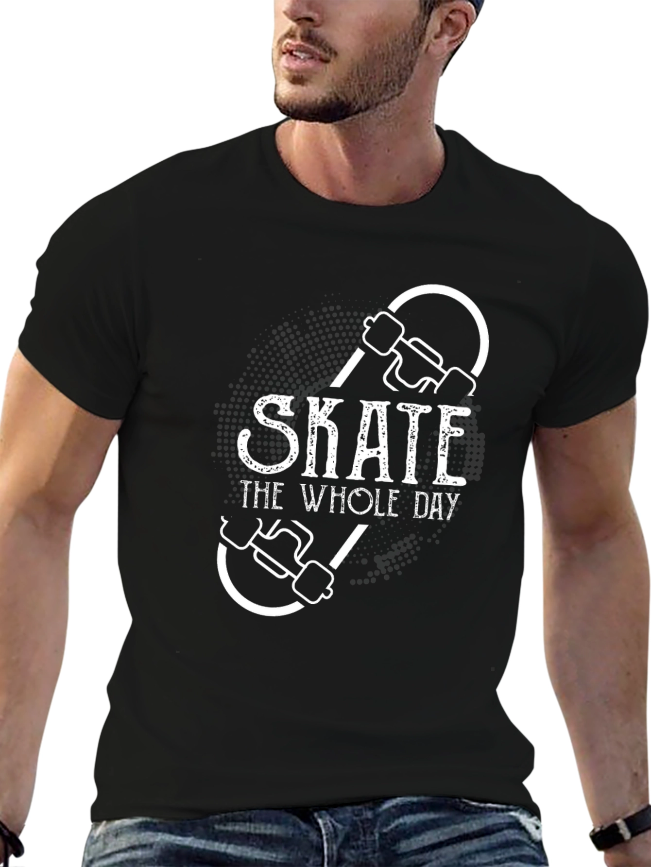 Skate The Whole Day Black Graphic Tee