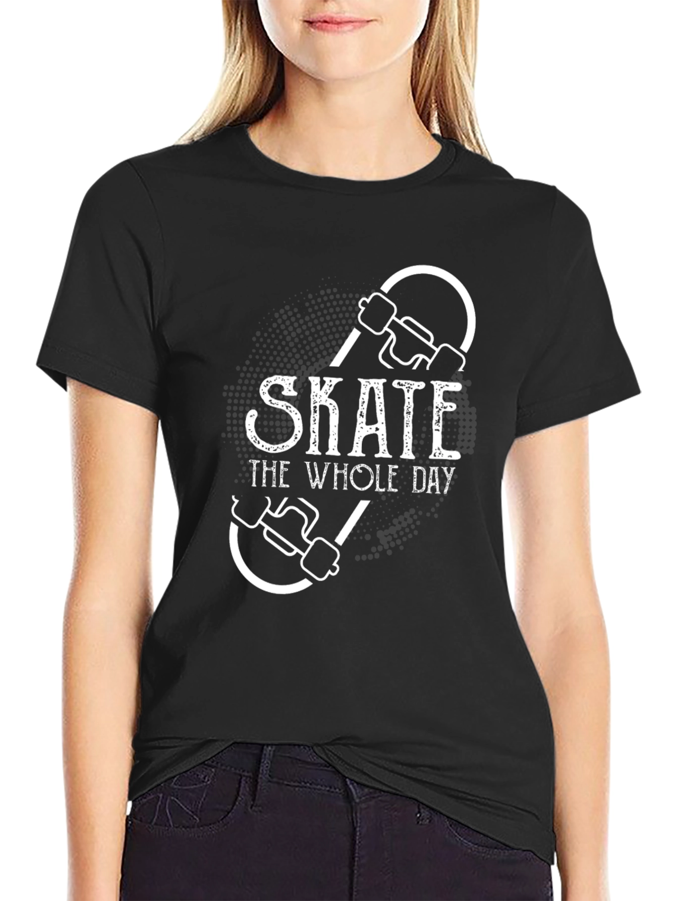 Skate The Whole Day Black Graphic Tee