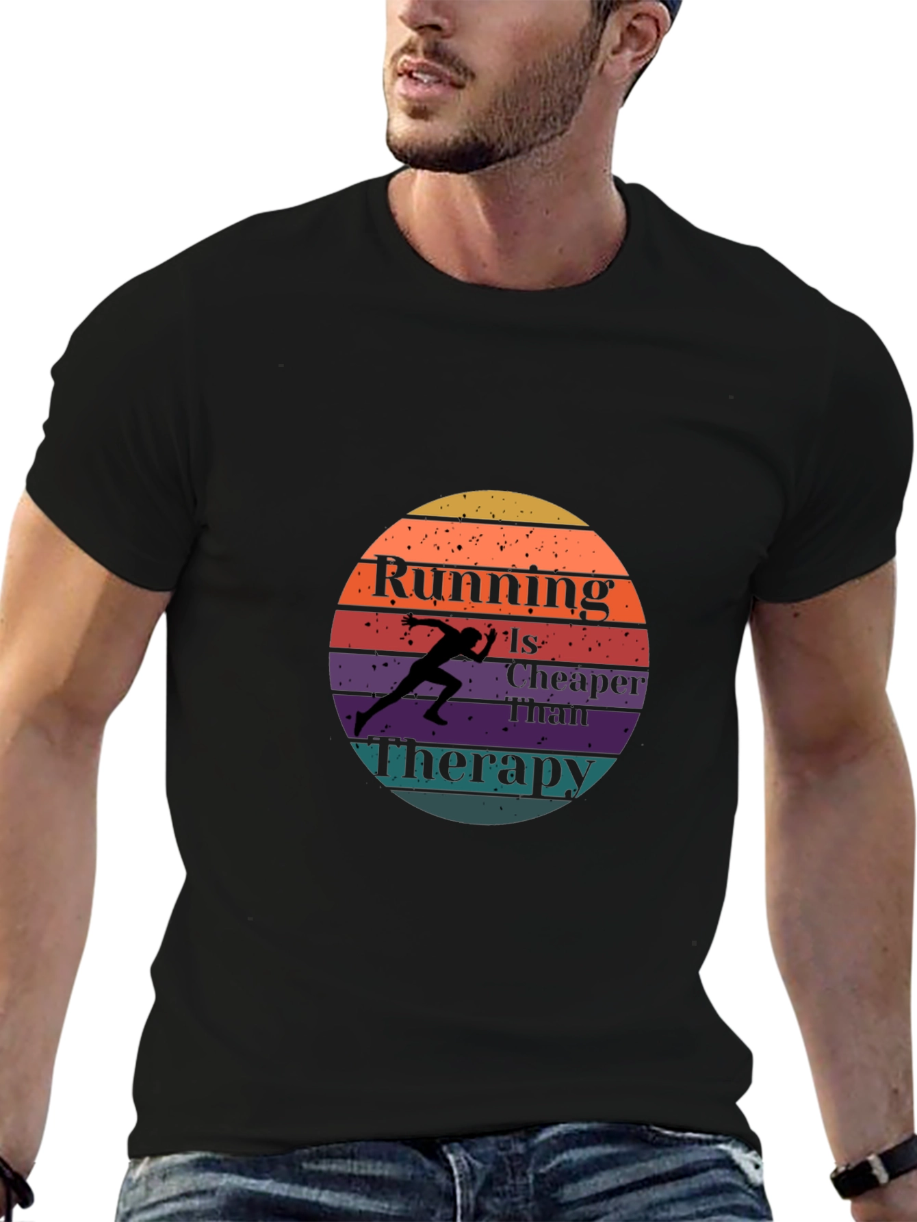Running is Cheaper Than Therapy Black T-Shirt