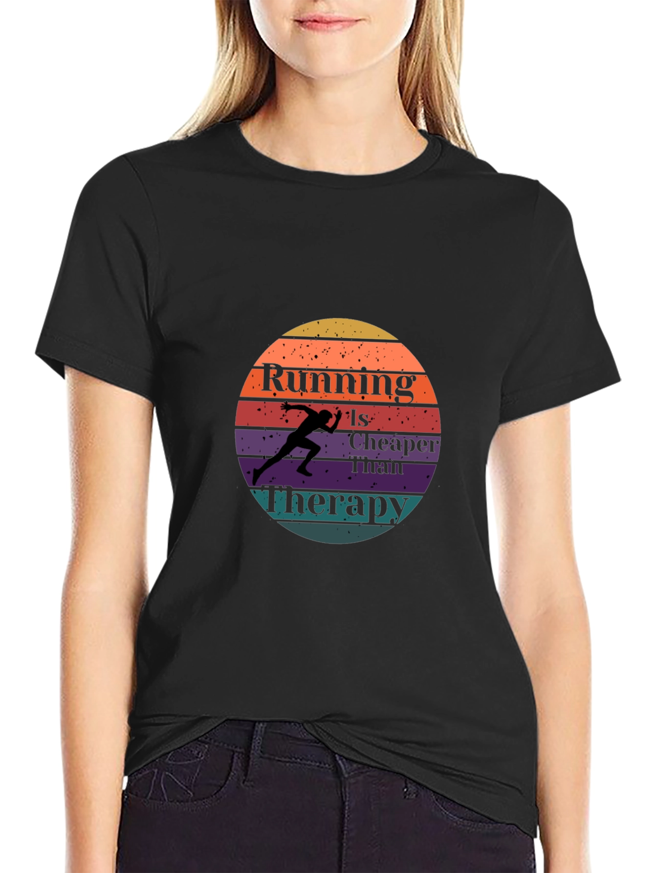 Running is Cheaper Than Therapy Black T-Shirt