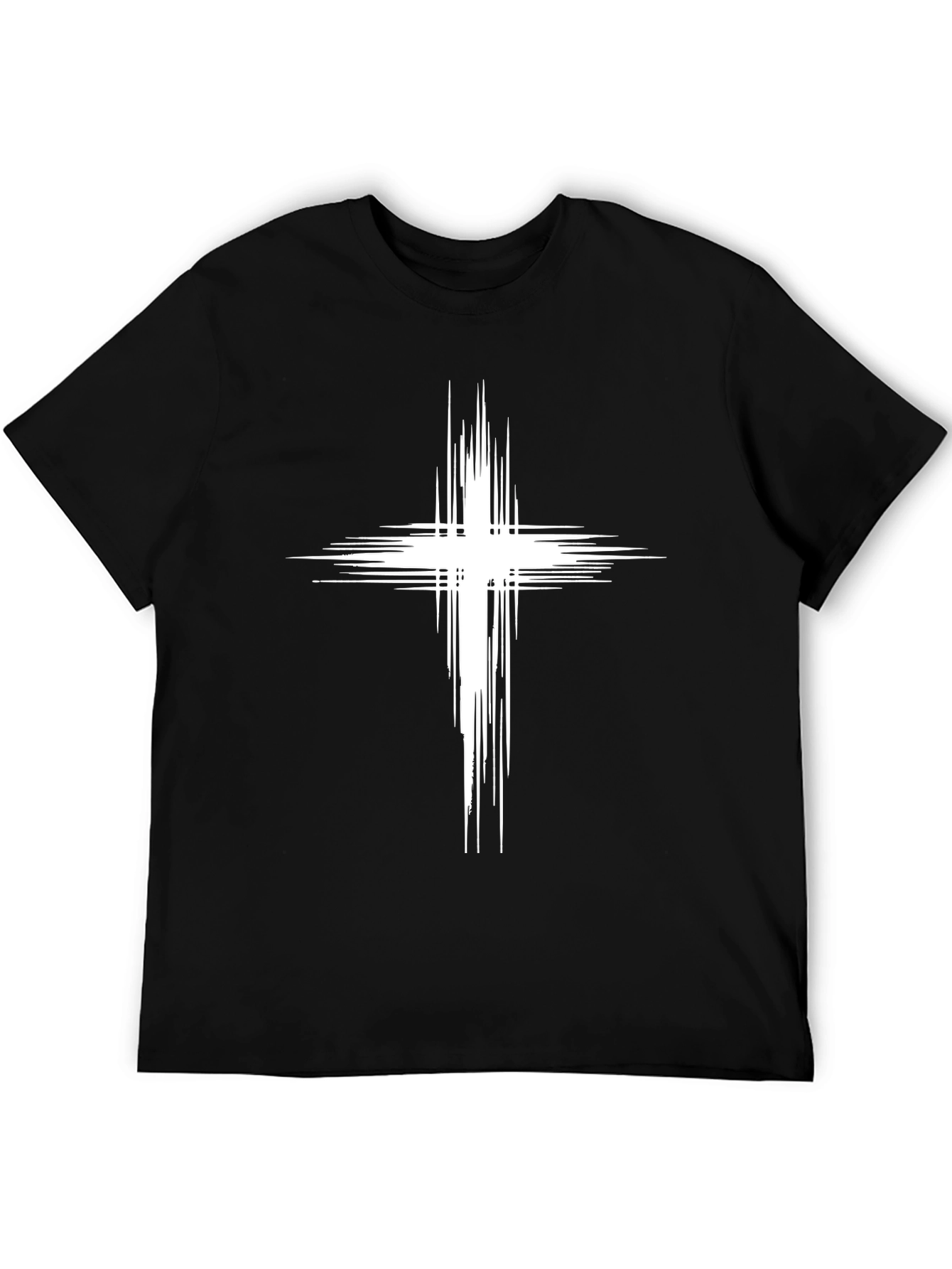 Mens Black T-Shirt with White Abstract Cross Design