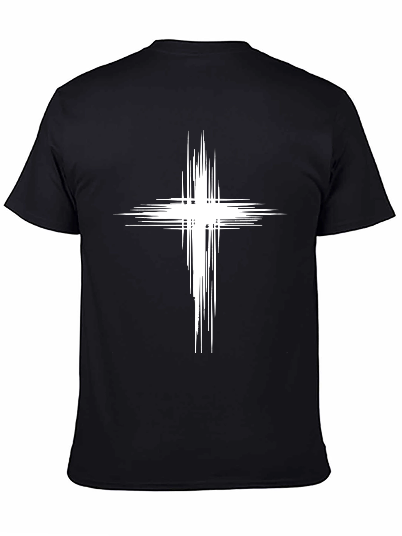 Mens Black T-Shirt with White Abstract Cross Design
