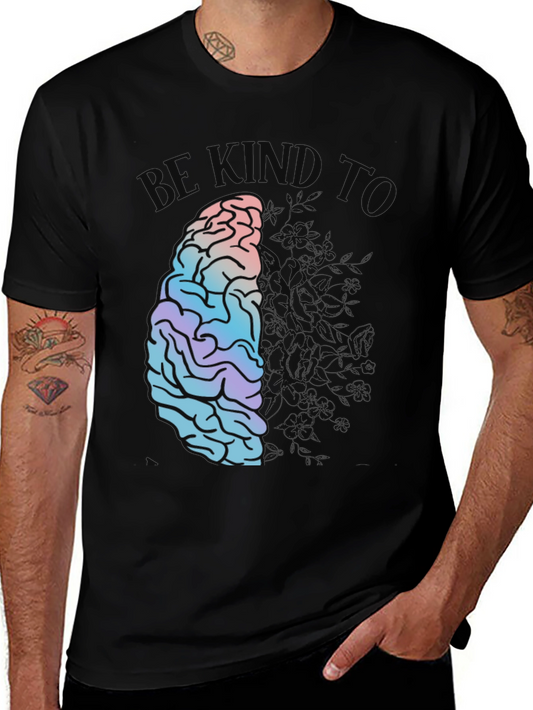 Be Kind Brain Graphic Print Black T-Shirt