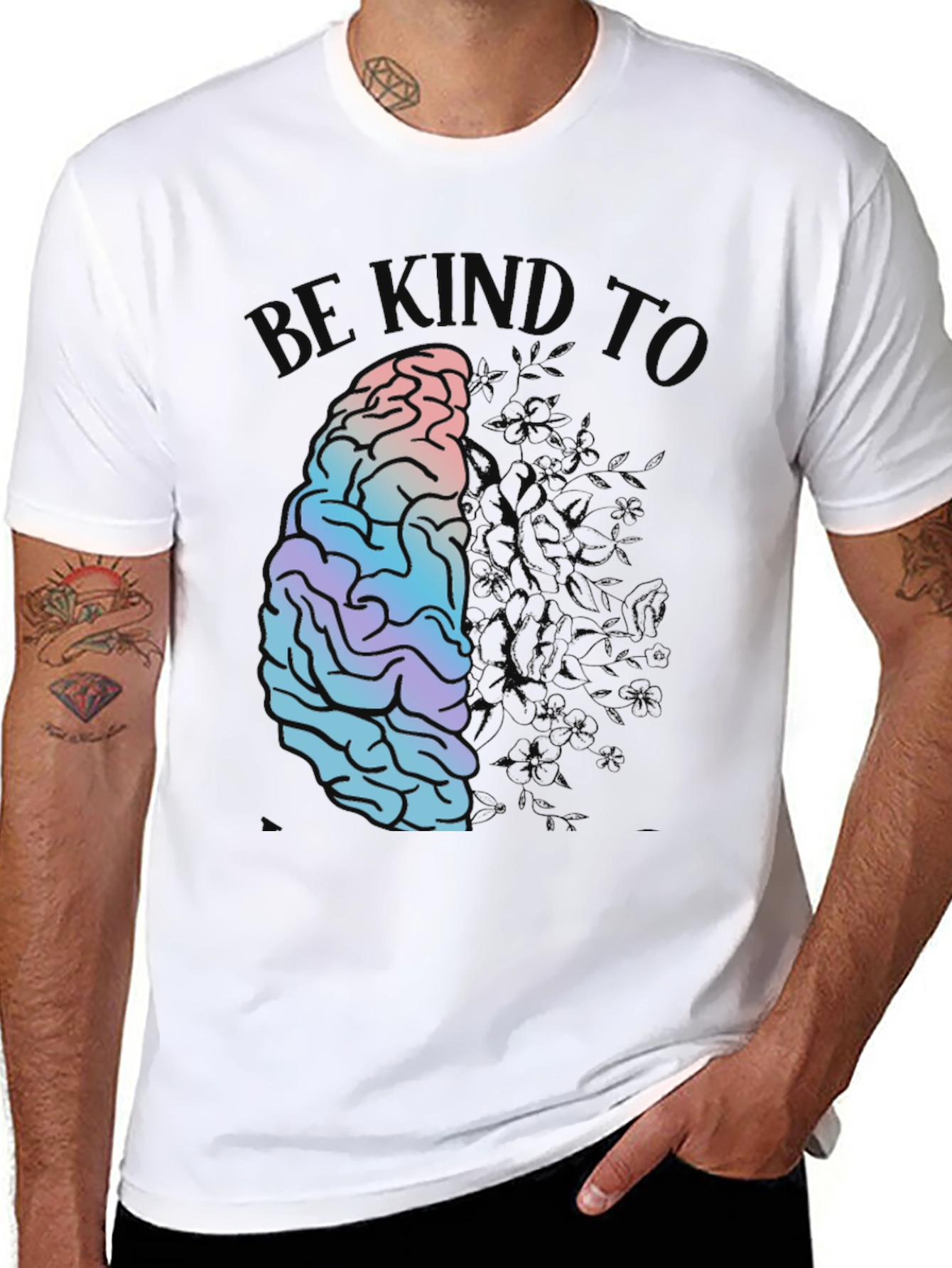 Be Kind Brain Graphic Print Black T-Shirt