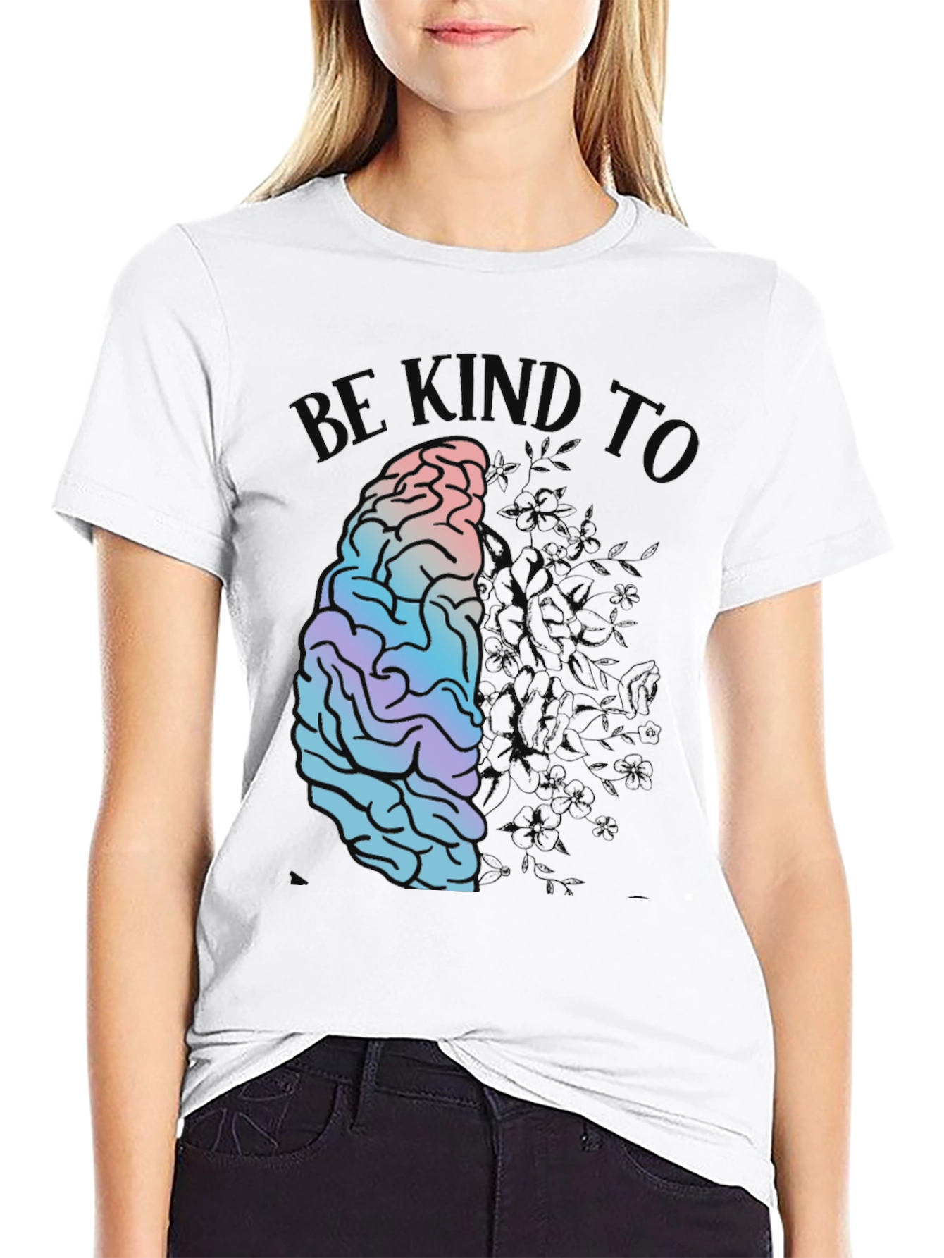 Be Kind Brain Graphic Print Black T-Shirt