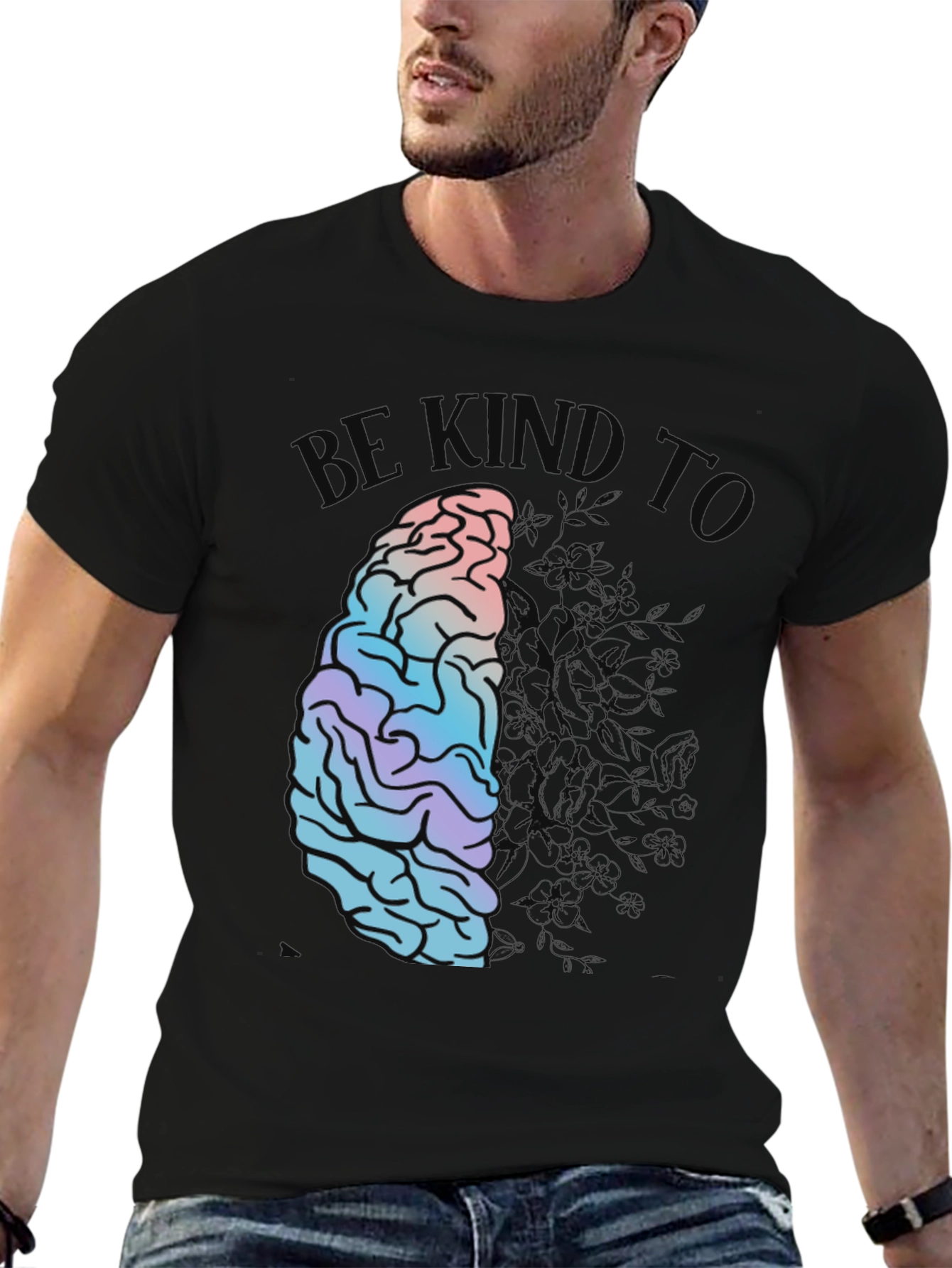 Be Kind Brain Graphic Print Black T-Shirt