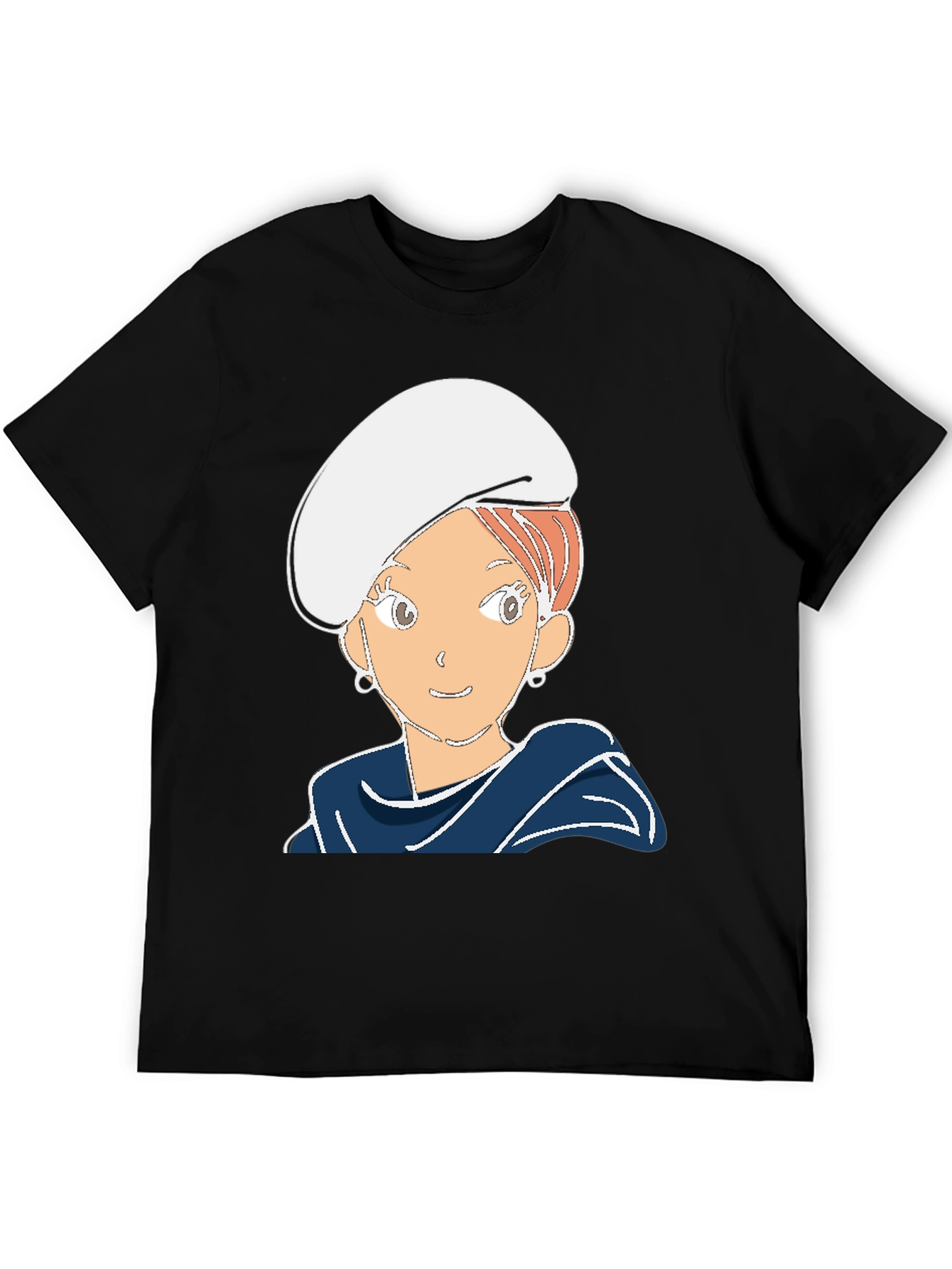 Cartoon Girl Graphic Tee - Black Cotton Blend T-Shirt