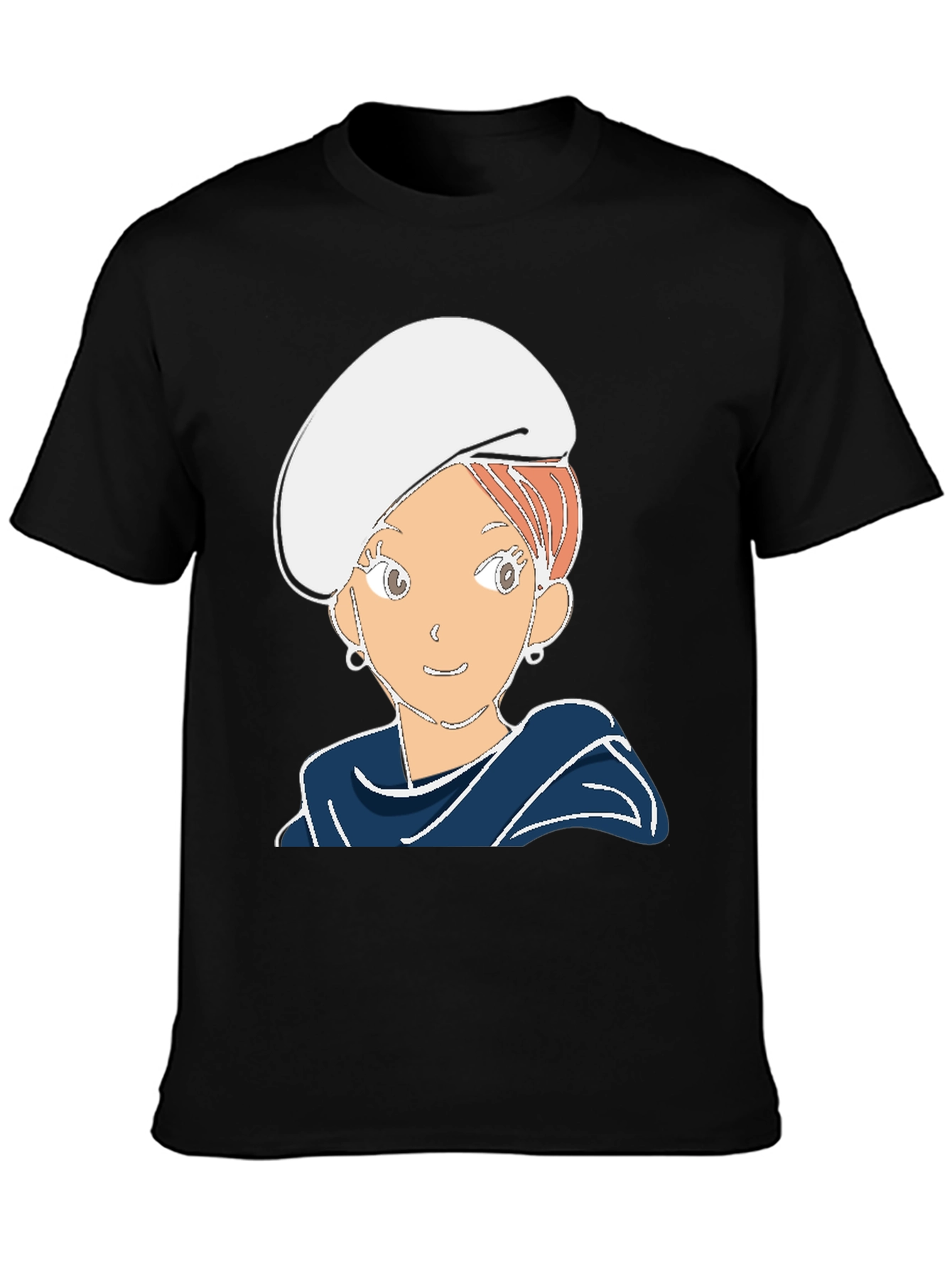 Cartoon Girl Graphic Tee - Black Cotton Blend T-Shirt