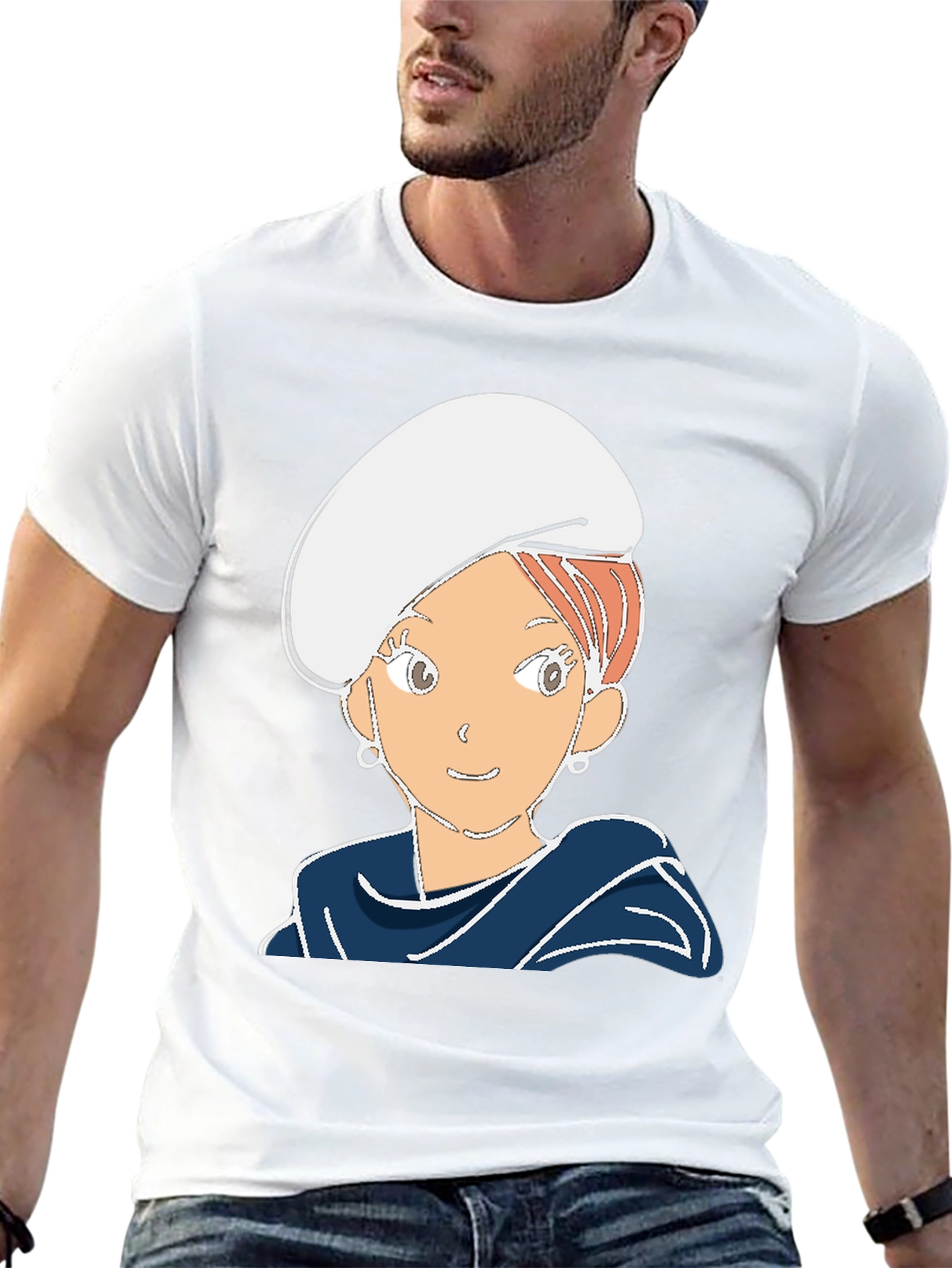 Cartoon Girl Graphic Tee - Black Cotton Blend T-Shirt