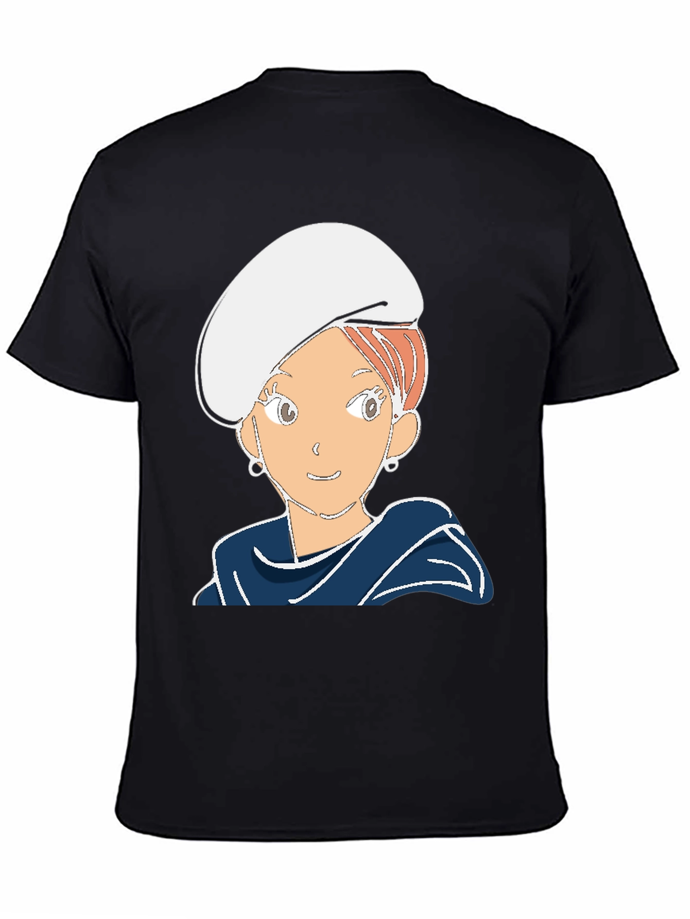 Cartoon Girl Graphic Tee - Black Cotton Blend T-Shirt
