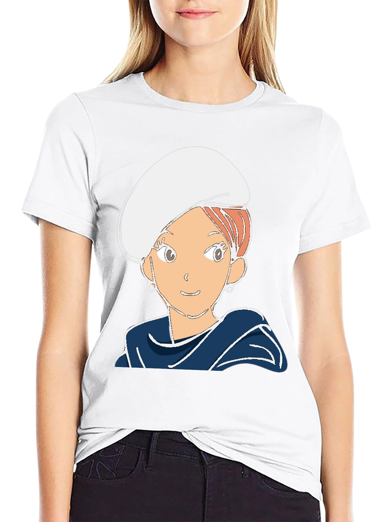 Cartoon Girl Graphic Tee - Black Cotton Blend T-Shirt