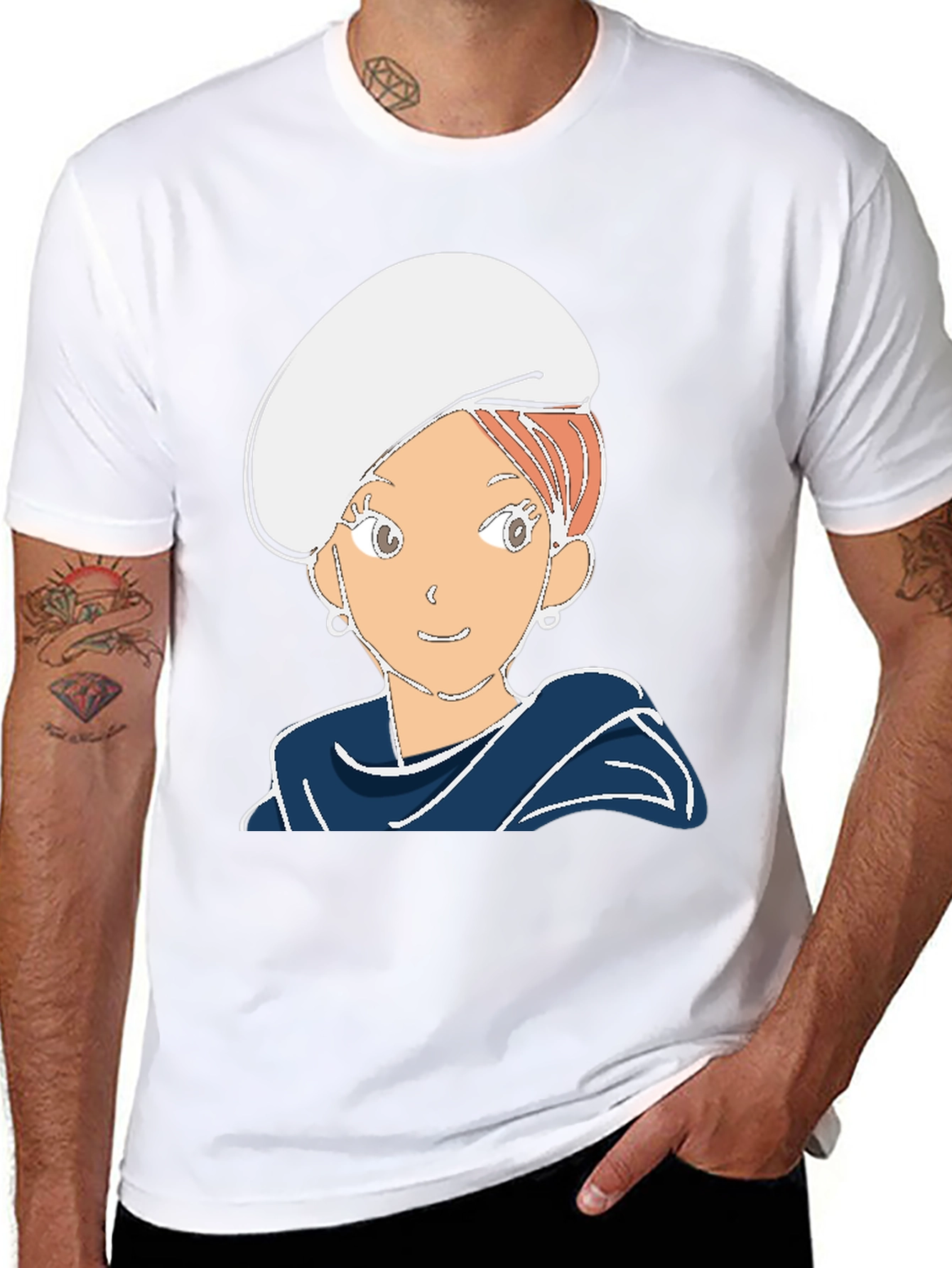 Cartoon Girl Graphic Tee - Black Cotton Blend T-Shirt