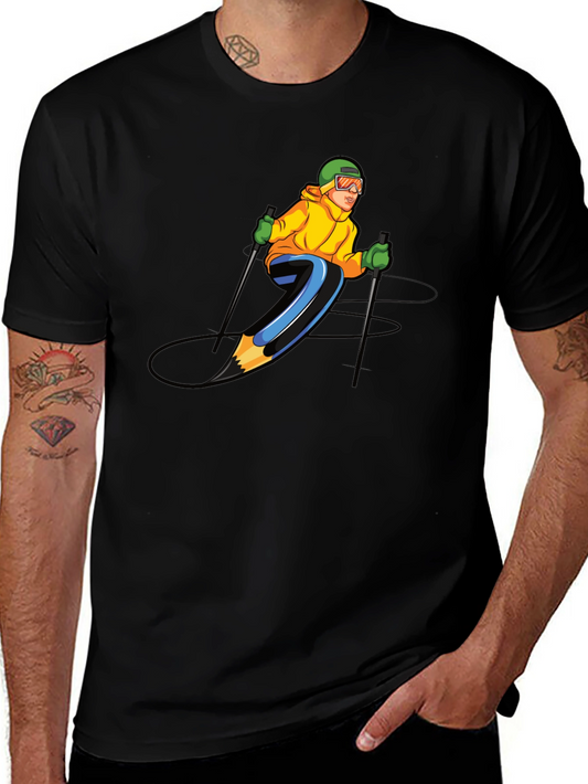 Skiing Pencil Graphic T-Shirt
