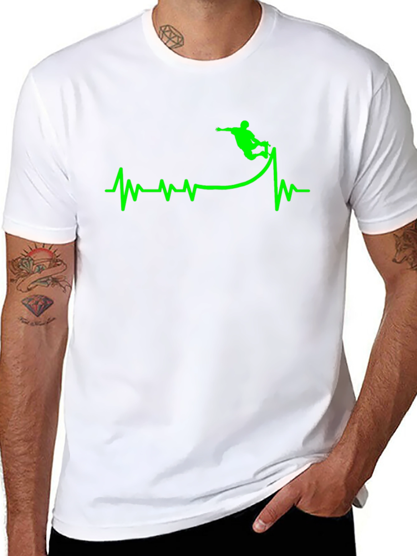 Skateboarding Heartbeat Graphic T-Shirt - Black