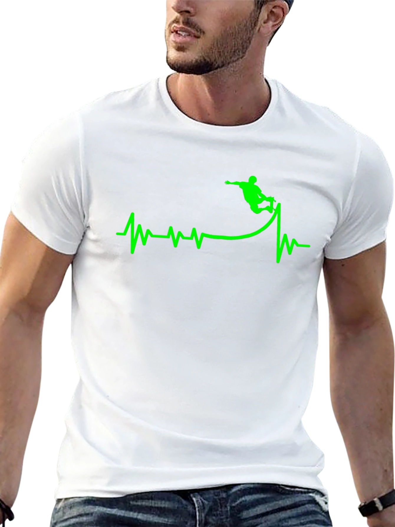 Skateboarding Heartbeat Graphic T-Shirt - Black