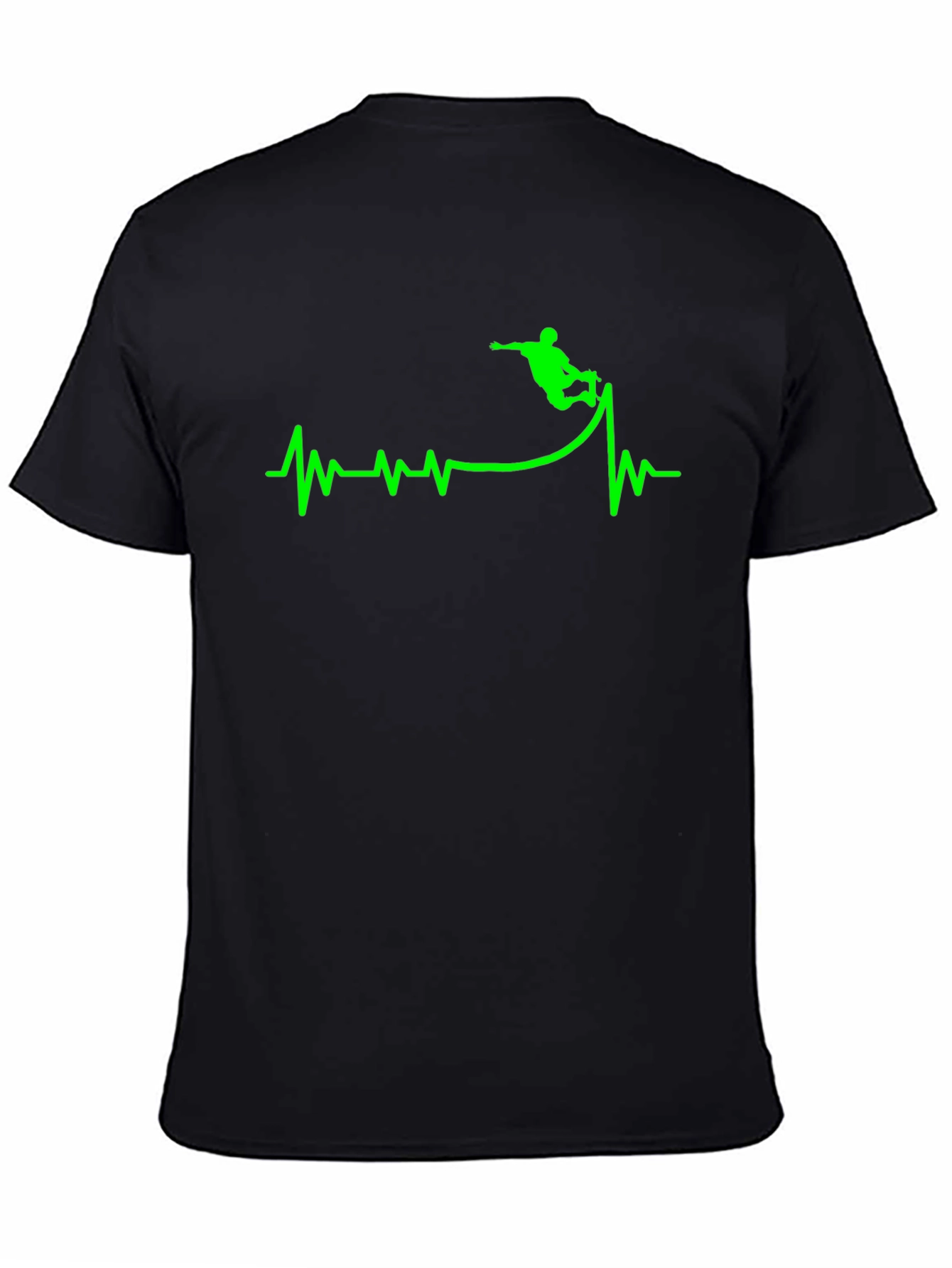 Skateboarding Heartbeat Graphic T-Shirt - Black