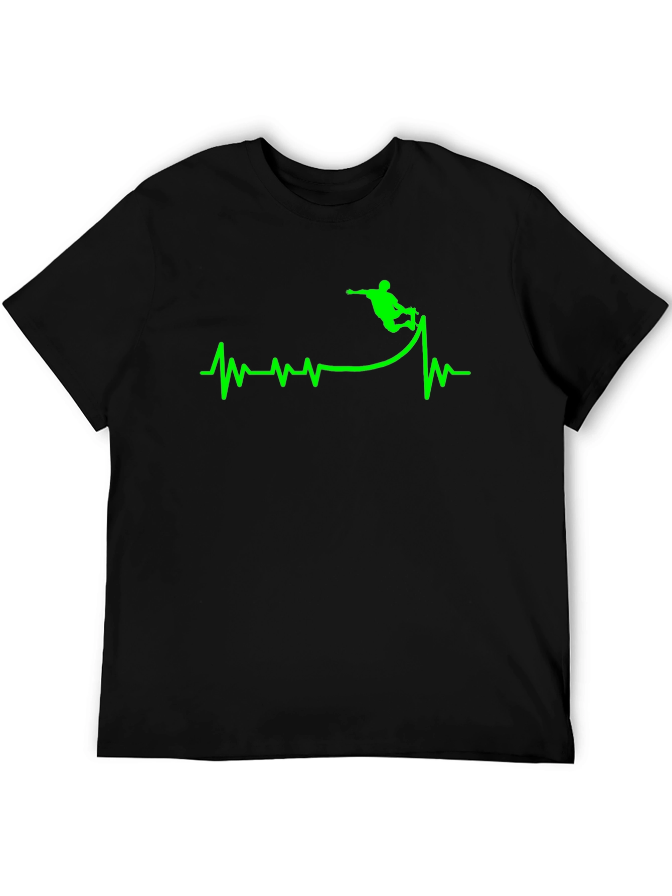 Skateboarding Heartbeat Graphic T-Shirt - Black