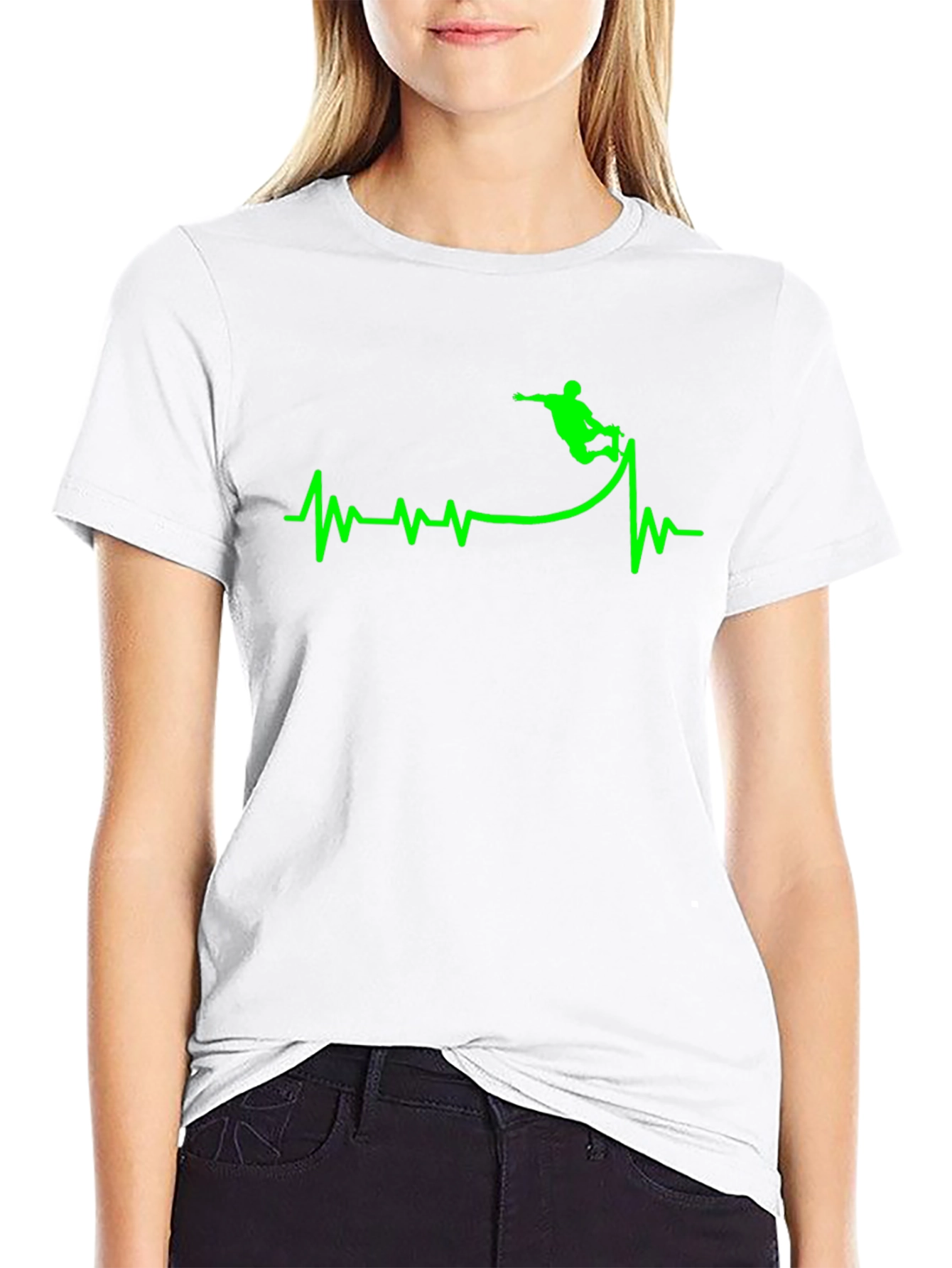 Skateboarding Heartbeat Graphic T-Shirt - Black