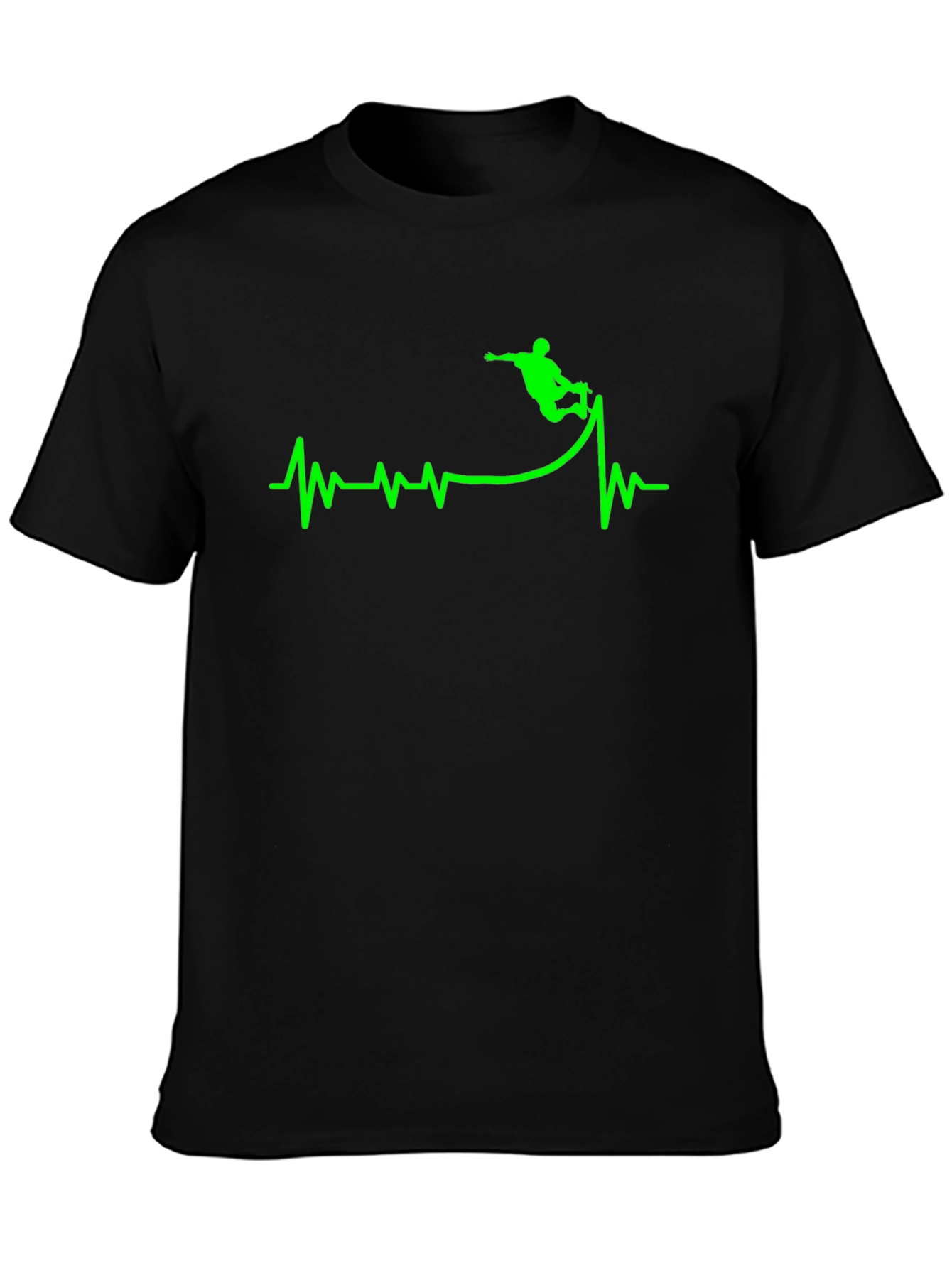 Skateboarding Heartbeat Graphic T-Shirt - Black