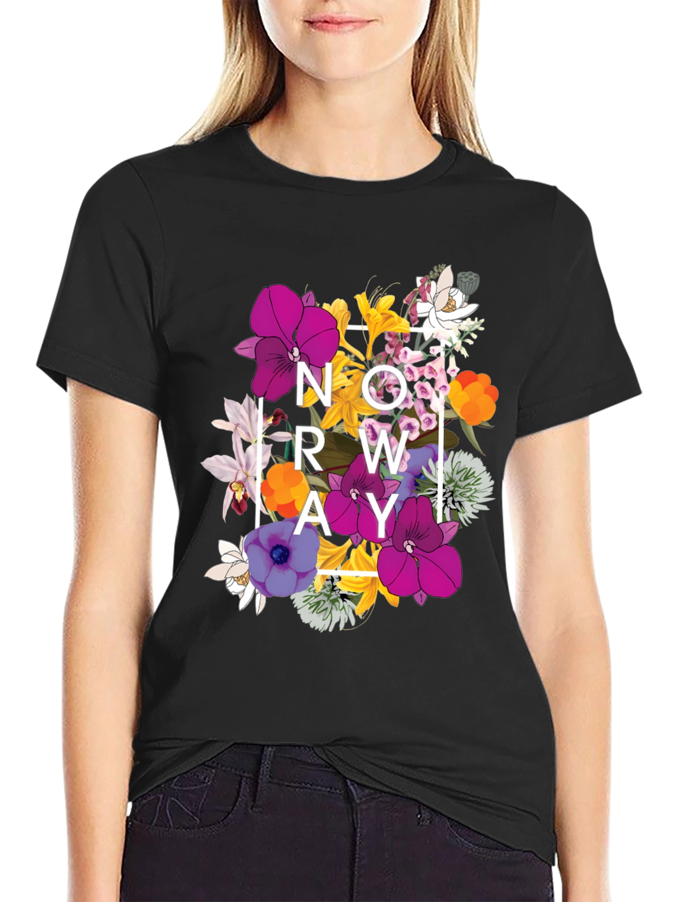 Floral NOW GROW AWAY Graphic T-Shirt - Black