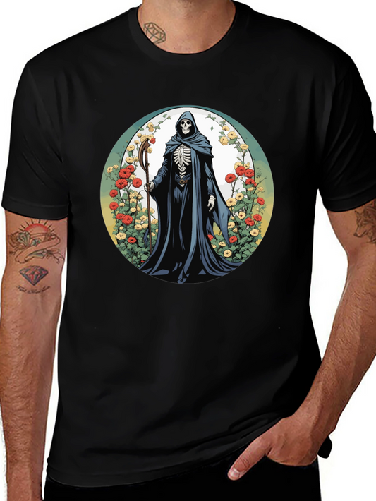 Grim Reaper Floral Graphic Tee - Mens Black T-Shirt