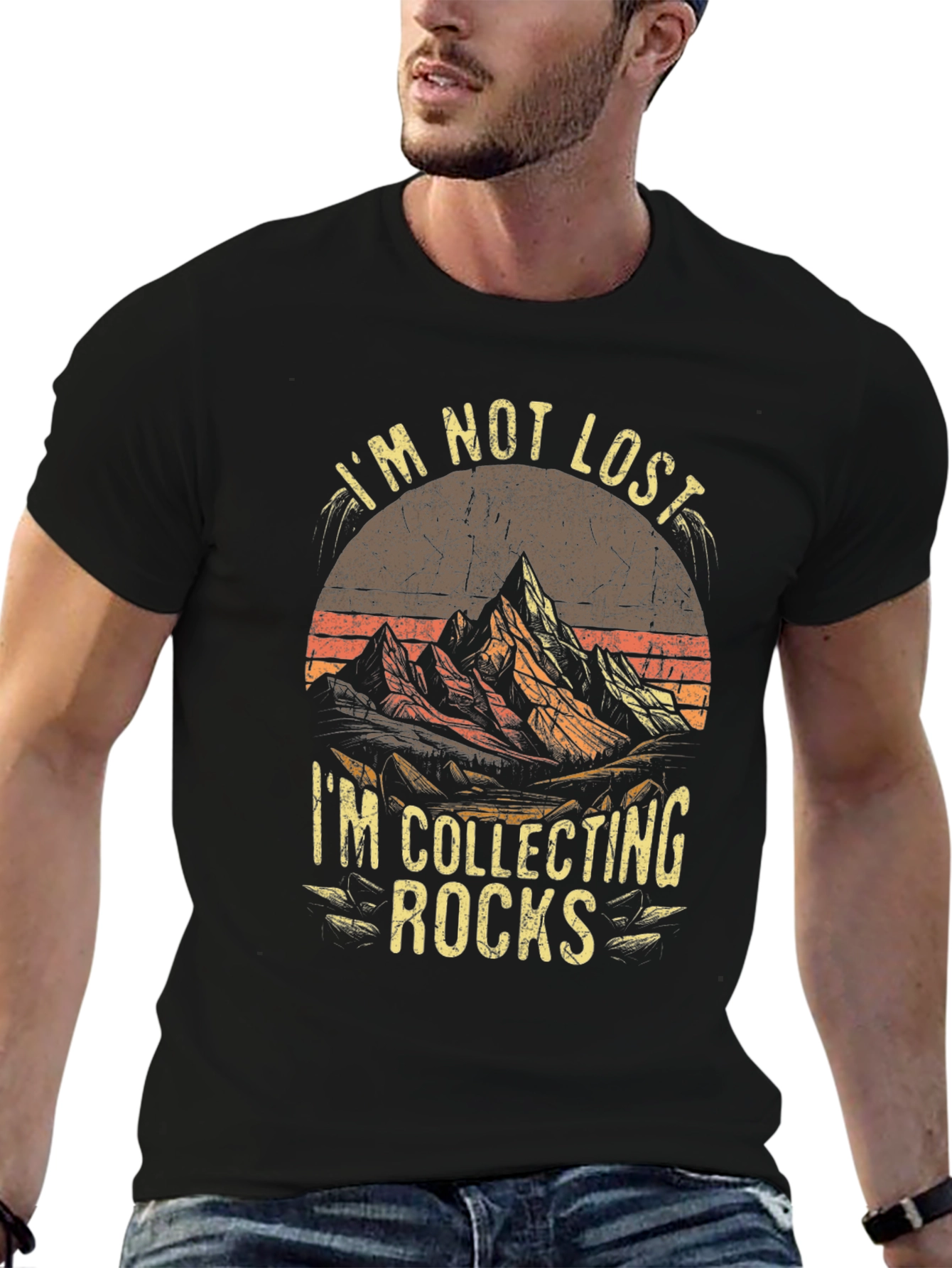 Im Not Lost Im Collecting Rocks Black T-Shirt
