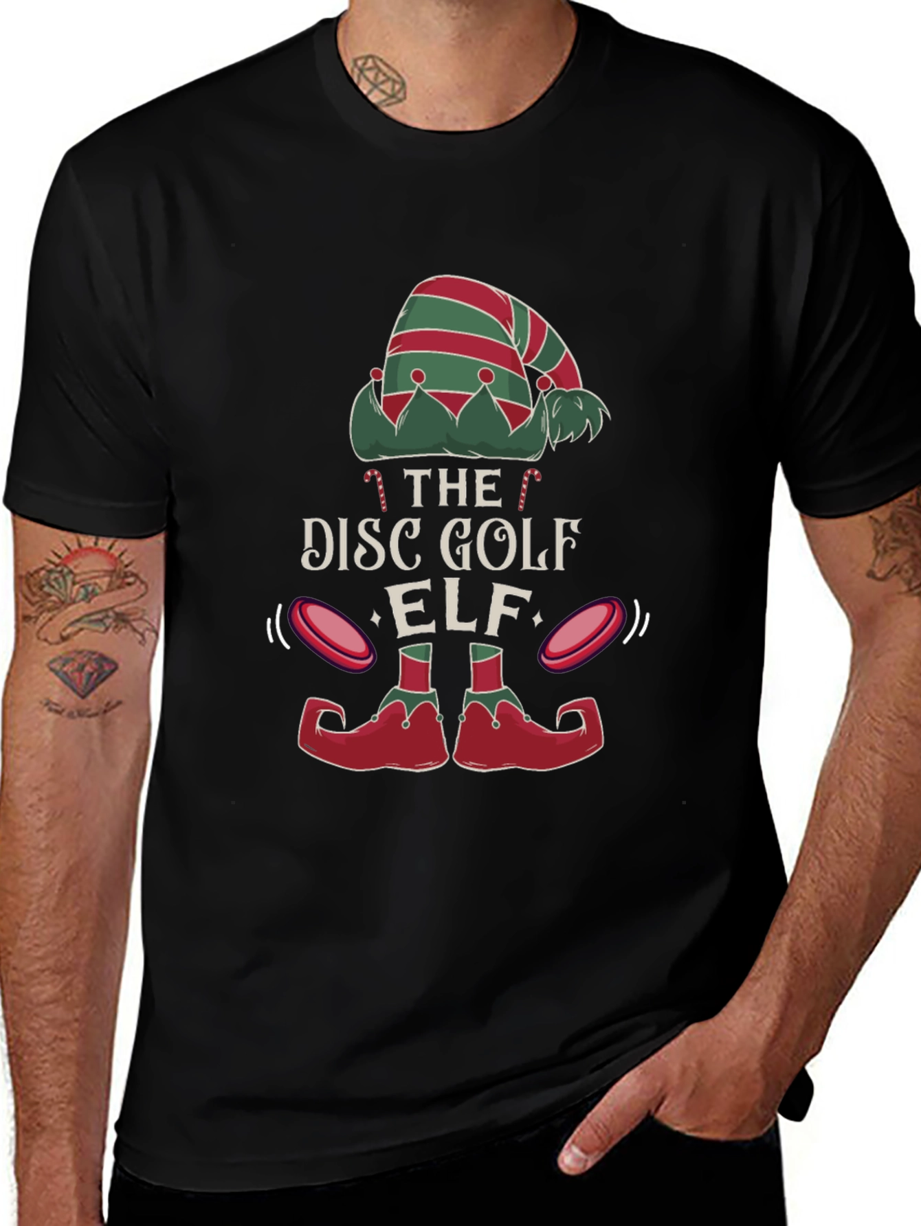 Disc Golf Elf Graphic Tee - Holiday Festive Shirt