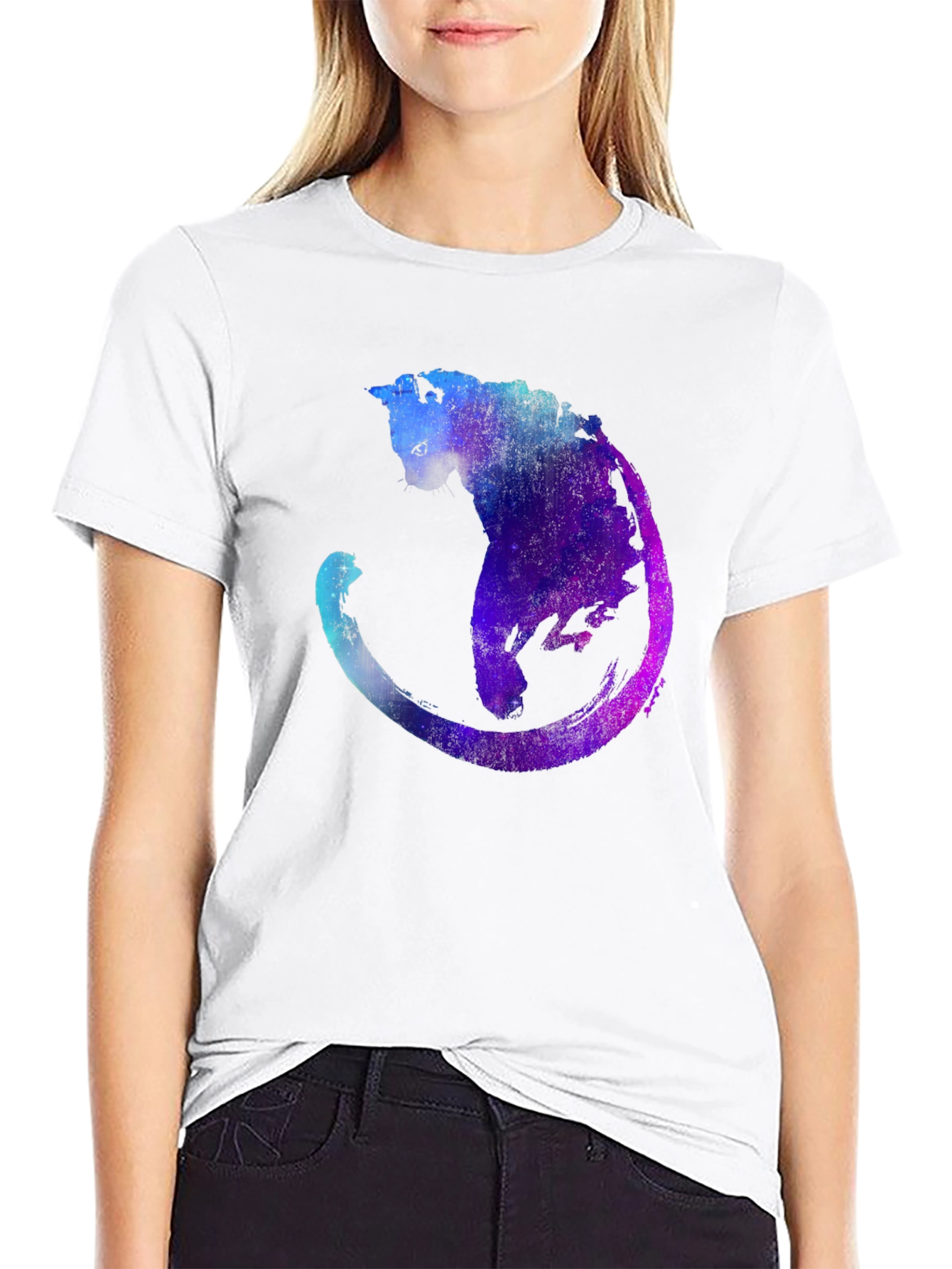 Galaxy Cat Graphic T-Shirt - Cosmic Feline Tee
