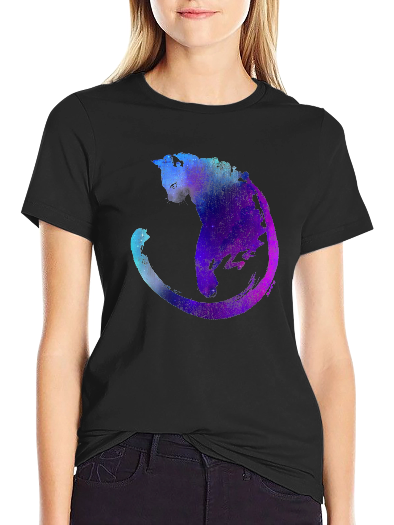Galaxy Cat Graphic T-Shirt - Cosmic Feline Tee