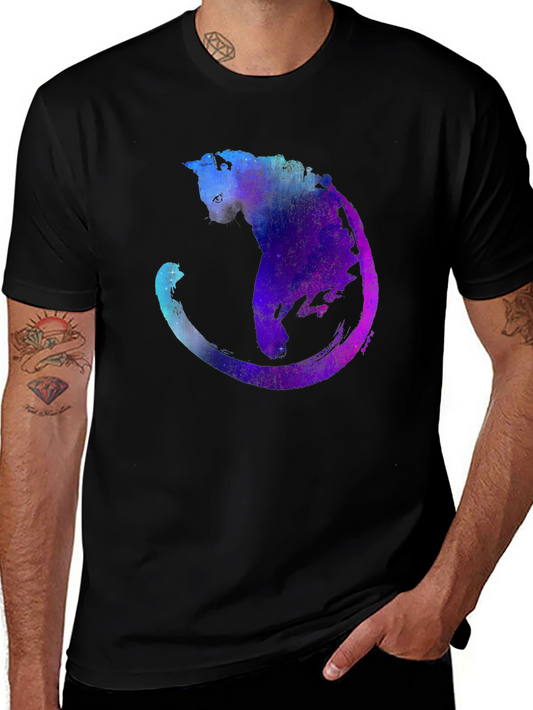 Galaxy Cat Graphic T-Shirt - Cosmic Feline Tee