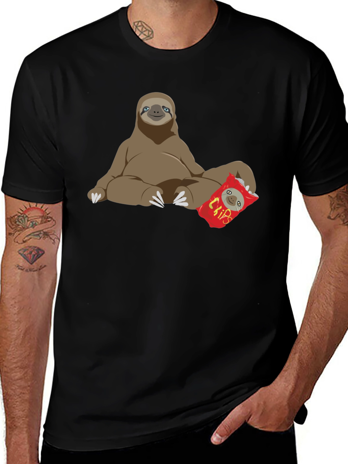 Sloth Chips Lover Graphic T-Shirt - Relaxed Fit