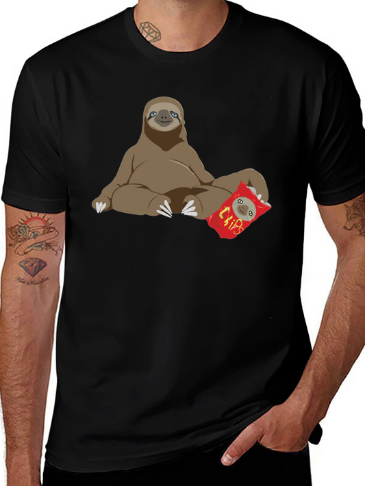 Sloth Chips Lover Graphic T-Shirt - Relaxed Fit