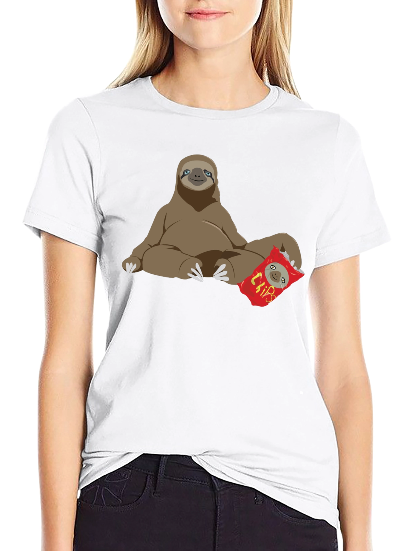 Sloth Chips Lover Graphic T-Shirt - Relaxed Fit