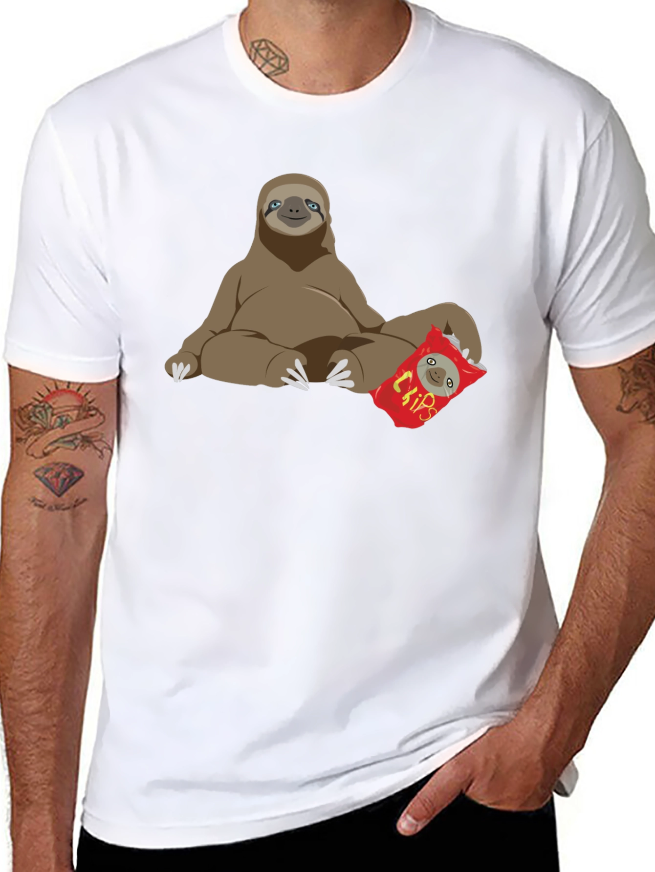 Sloth Chips Lover Graphic T-Shirt - Relaxed Fit