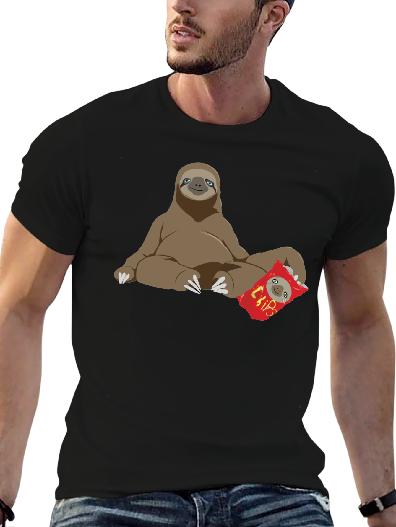 Sloth Chips Lover Graphic T-Shirt - Relaxed Fit