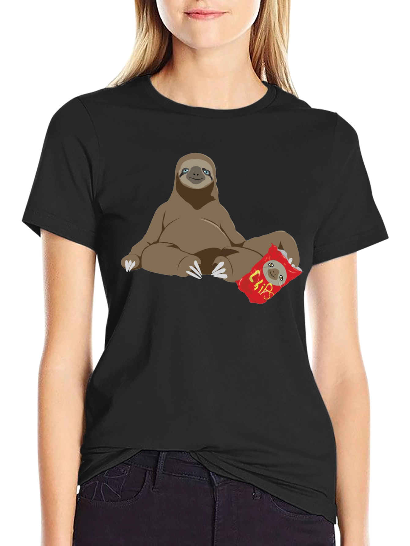 Sloth Chips Lover Graphic T-Shirt - Relaxed Fit