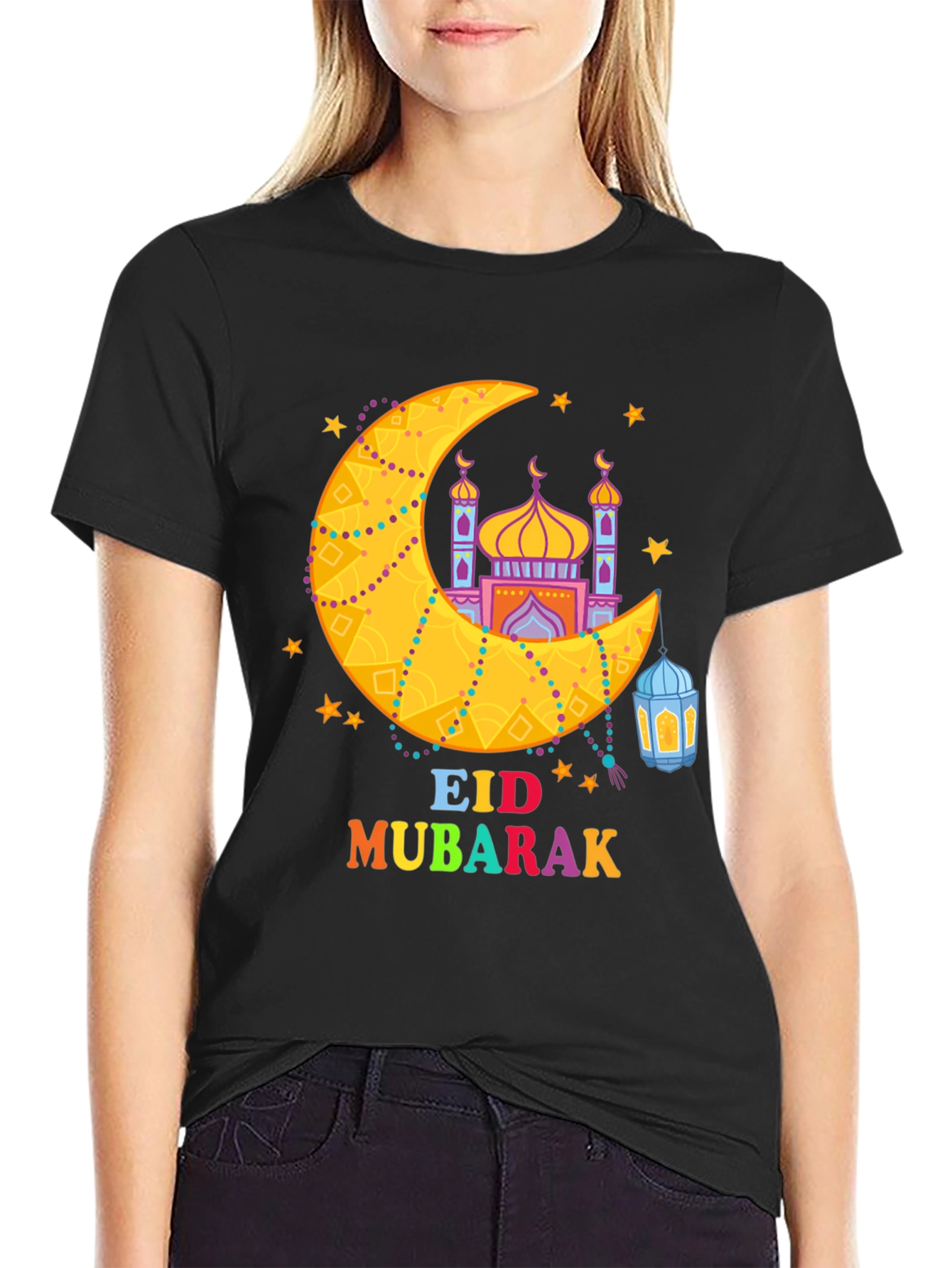 Eid Mubarak T-Shirt - Crescent Moon & Mosque Design