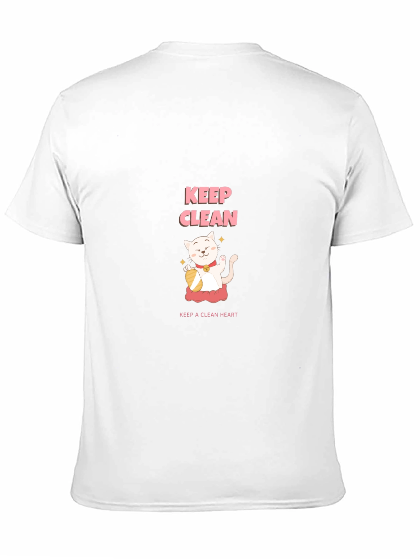 Keep Clean Black T-Shirt - Cute Cat Design