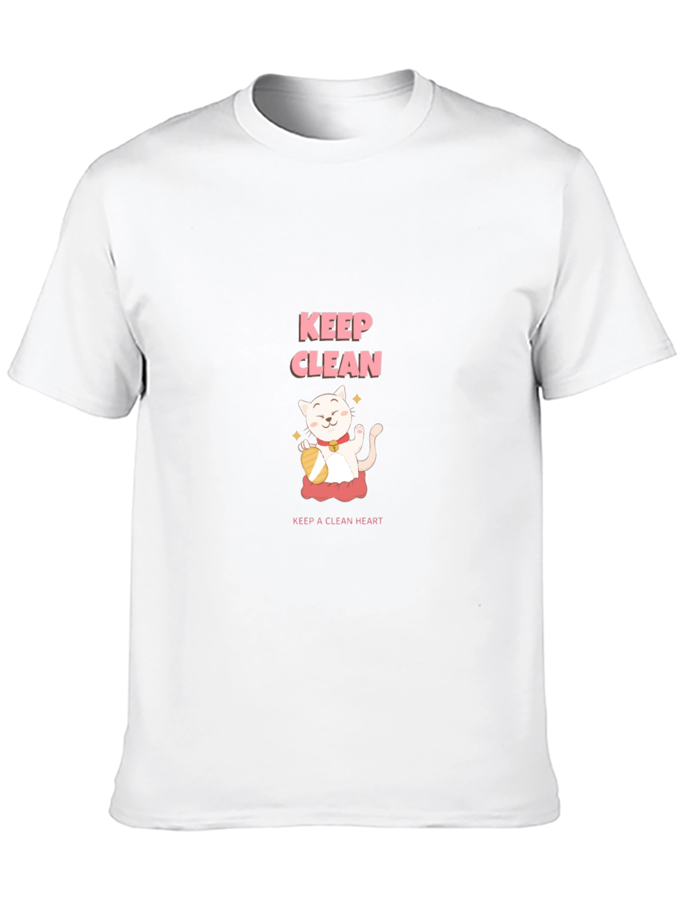 Keep Clean Black T-Shirt - Cute Cat Design