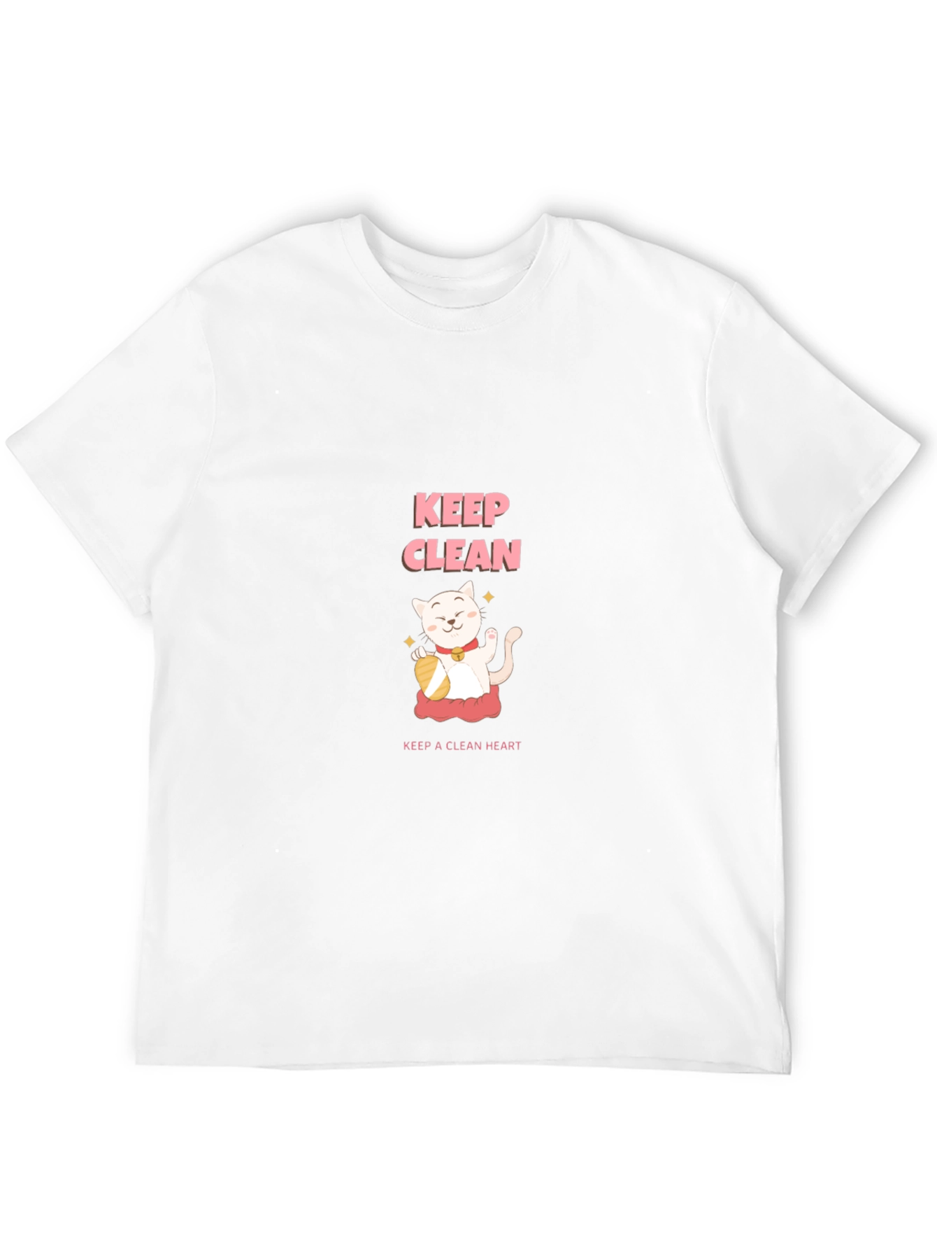 Keep Clean Black T-Shirt - Cute Cat Design