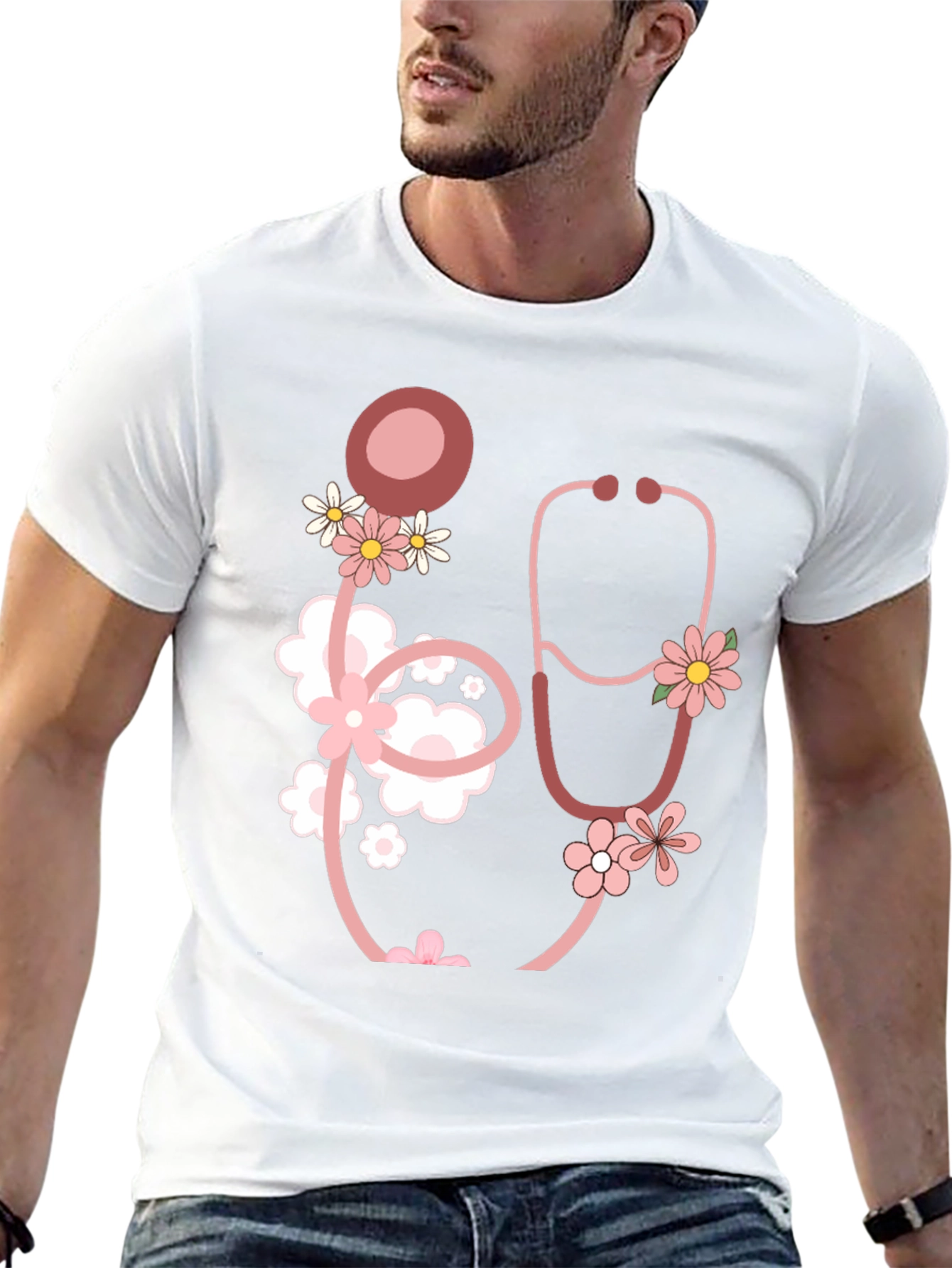 Floral Stethoscope Graphic T-Shirt