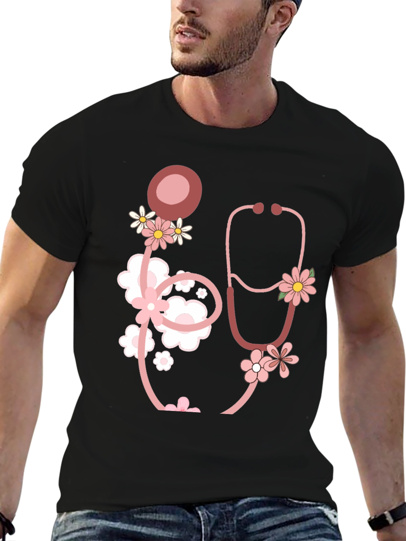 Floral Stethoscope Graphic T-Shirt