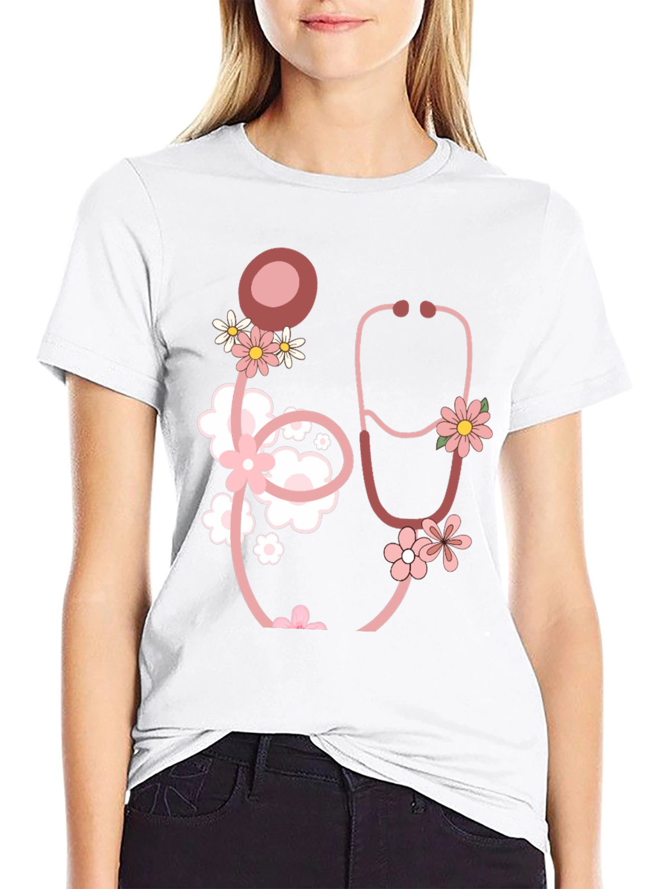 Floral Stethoscope Graphic T-Shirt